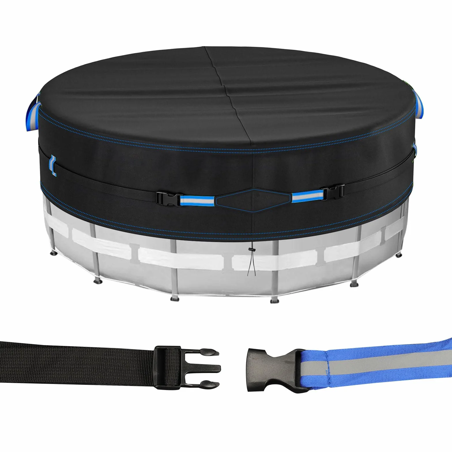 Cobertor Piscina Redondo 366cm, Tarea Pesada 420D Oxford Lona Piscina, 12FT Lona de Piscinas de Invierno y Verano, Resistente al Agua al Polvo y al Desgarro, con Cordón y Tiras Reflectantes