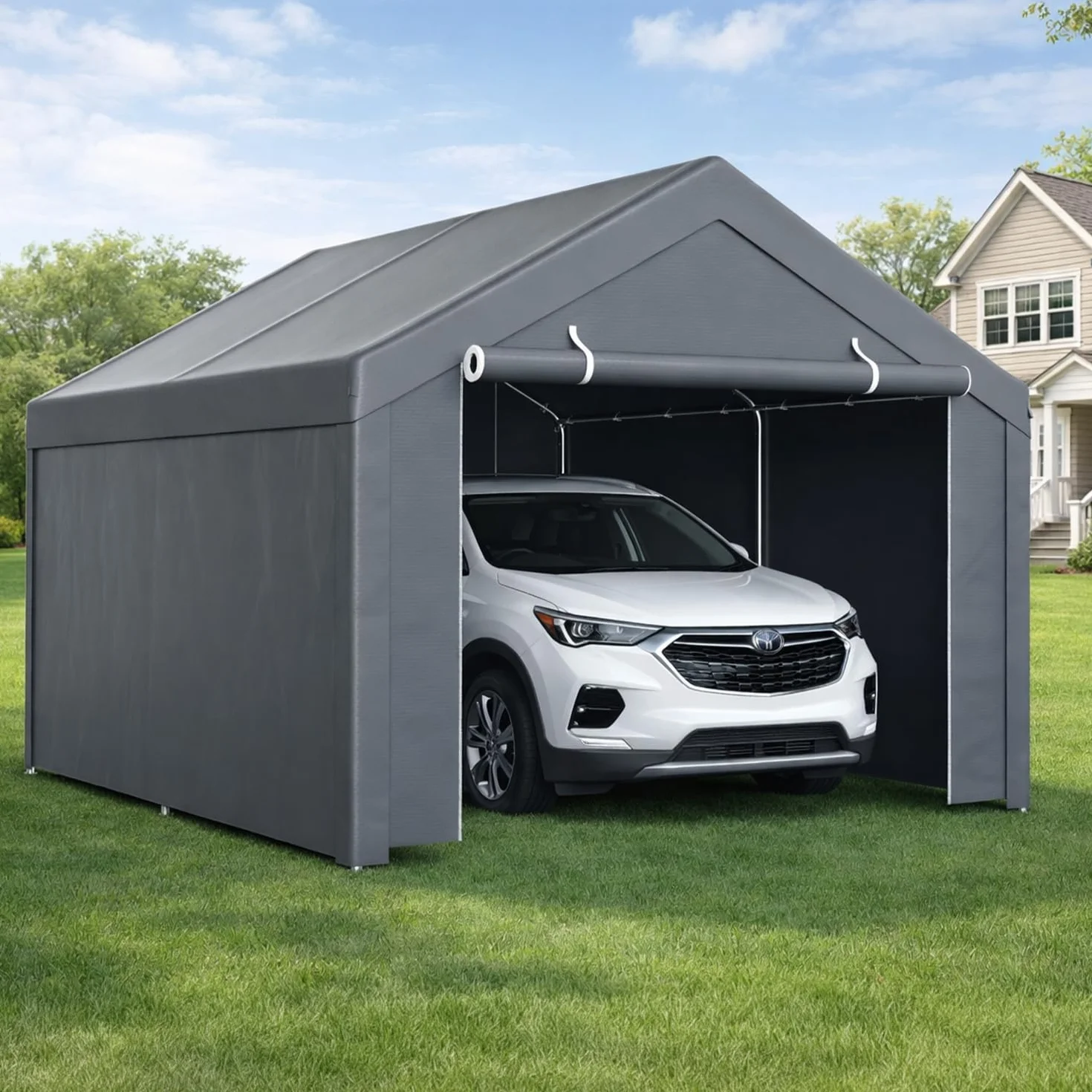 Tienda de campaña para garaje 3x4 m impermeable con paredes laterales extraíbles tubos de acero