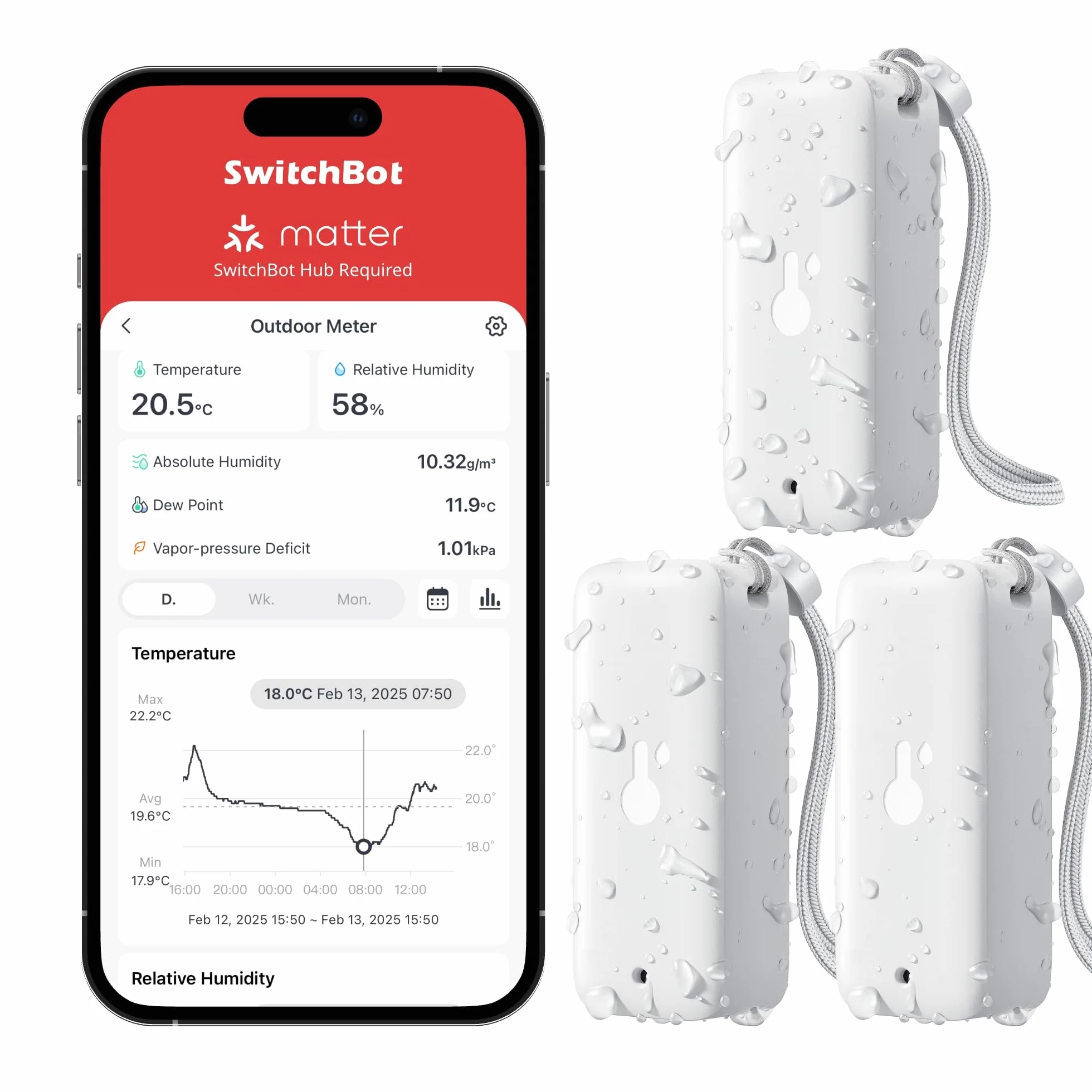 SwitchBot Termómetro Higrómetro de Exterior IP65, 100m Bluetooth, Sensor de Humedad Absoluto, 2 años de Batería