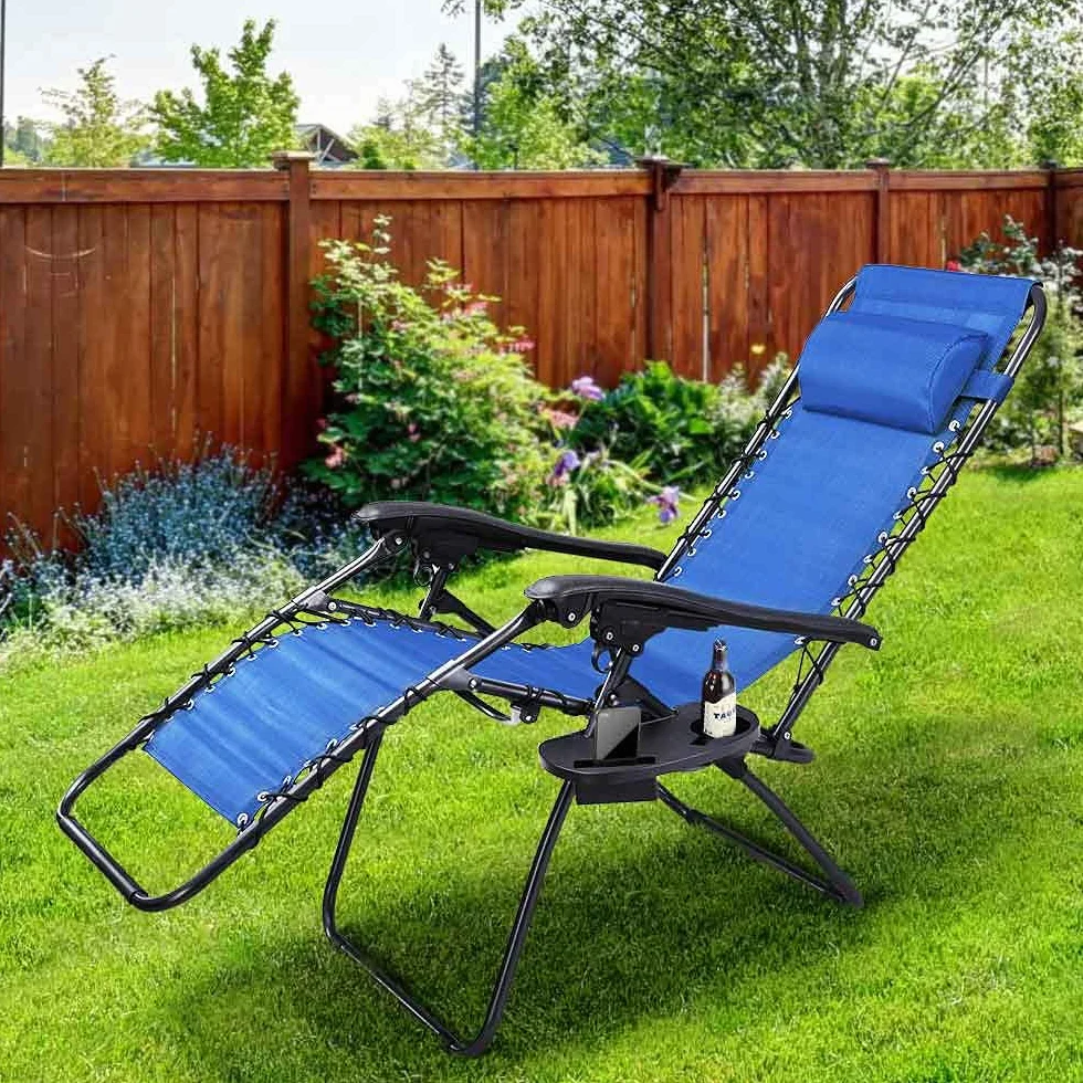 BAKAJI Silla de Gravedad Cero, Tumbona de jardín, sillón Relax Plegable, Ahorra Espacio con Bandeja Tubular de Acero de 22 mm, reclinable, Tejido de textilene Transpirable, terraza, Piscina Exterior