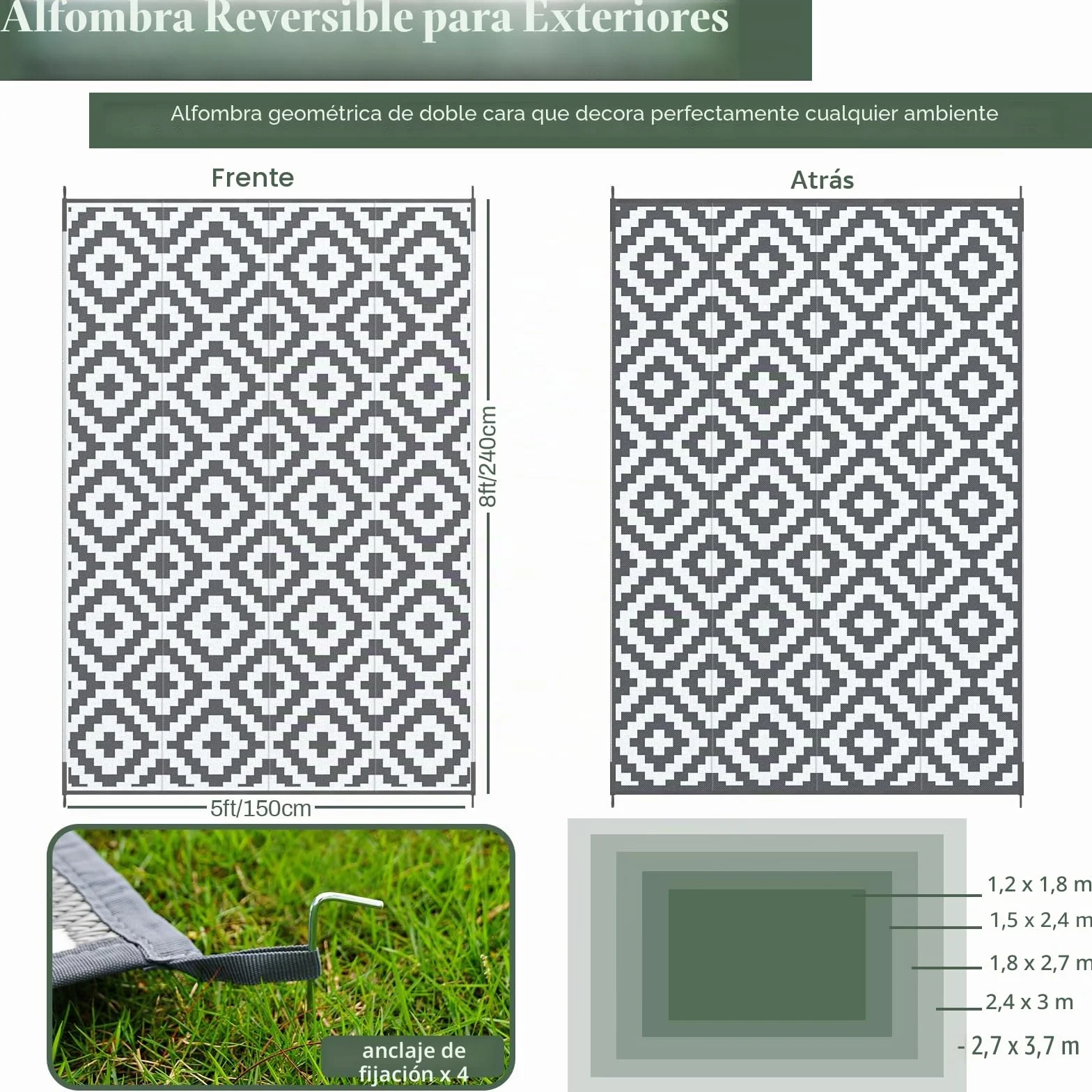 Mokani Alfombra Exterior Impermeable 150x240CM Polipropileno Protección UV