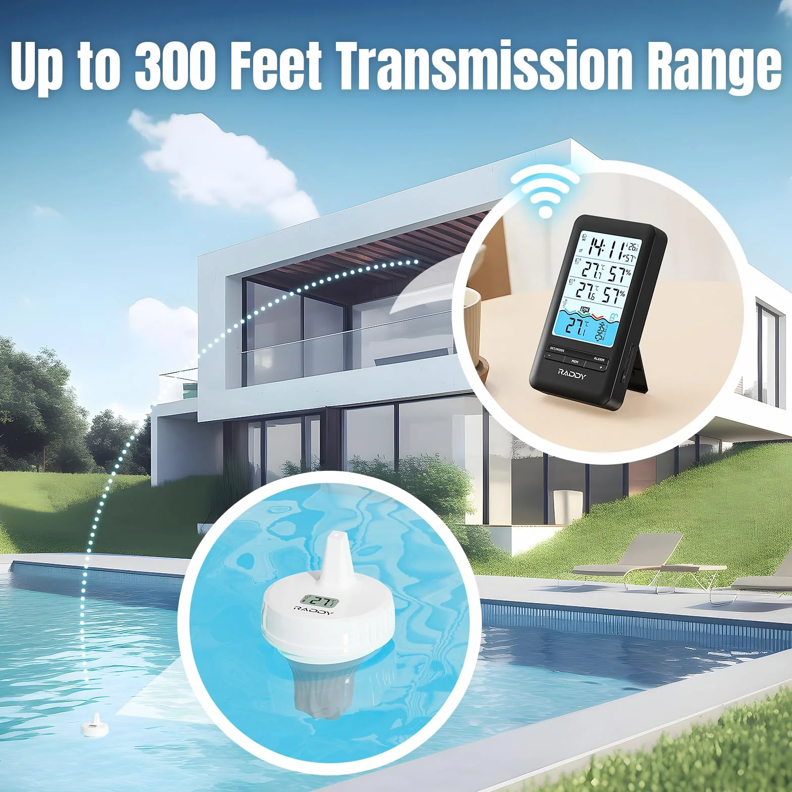Raddy PT-3 Termómetro para piscina Wi-Fi flotante con monitoreo remoto APP y 2 sensores adicionales