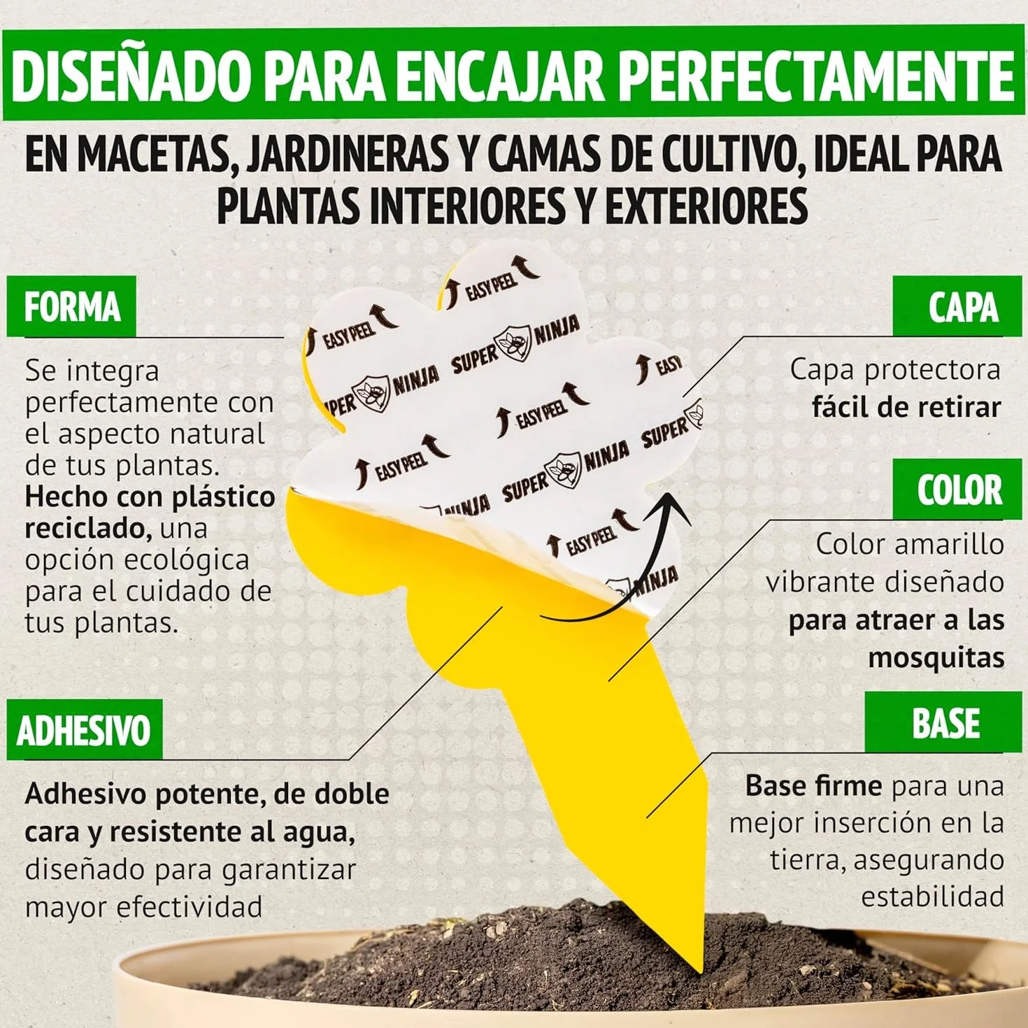Trampas para Moscas Pack 30 Adhesivas Plantas Interiores No Tóxico Ecológico 3 Meses