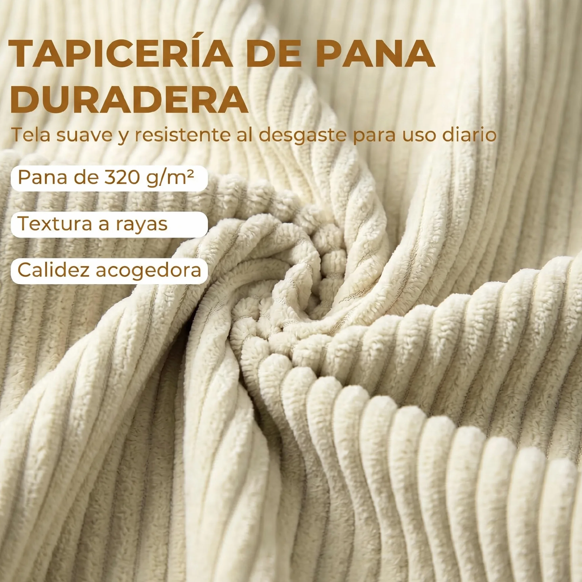 HOMCOM Banco Almacenaje 150 cm Puff Almacenaje Tapizado en Pana Beige | Banco Pie de Cama, Brazos Redondeados, Patas de Madera, Otomana para Dormitorio, Salón, Recibidor