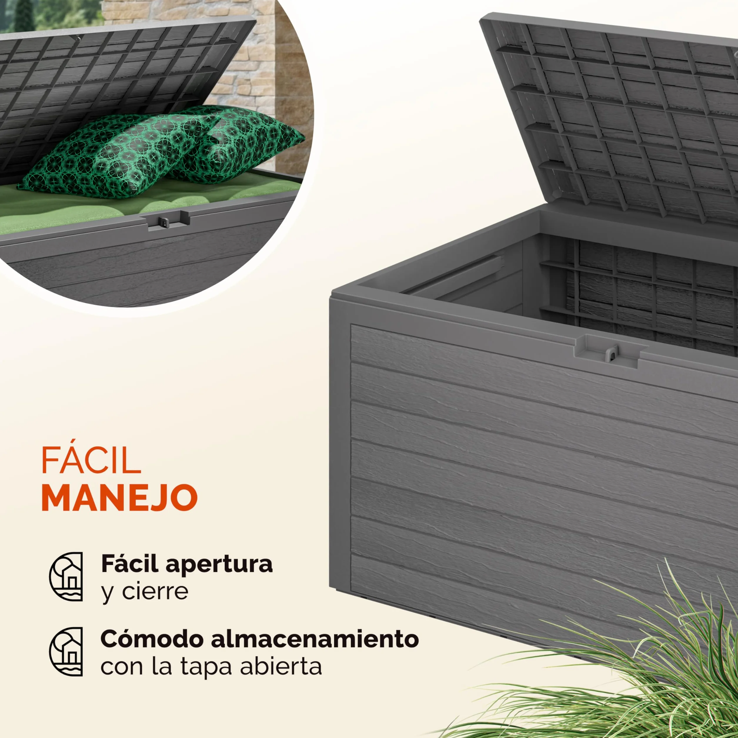 Casaria Baúl de Almacenamiento Exterior 280L 116x43x55cm Gris