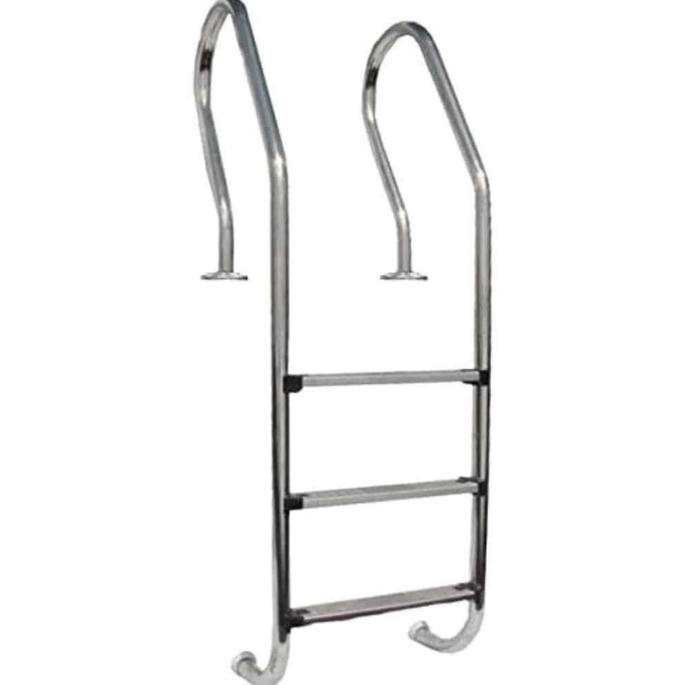 Escalera de Seguridad para Piscinas Enterradas de Madera Acero Inoxidable Peldaños Antideslizantes Sistema Protección Infantil