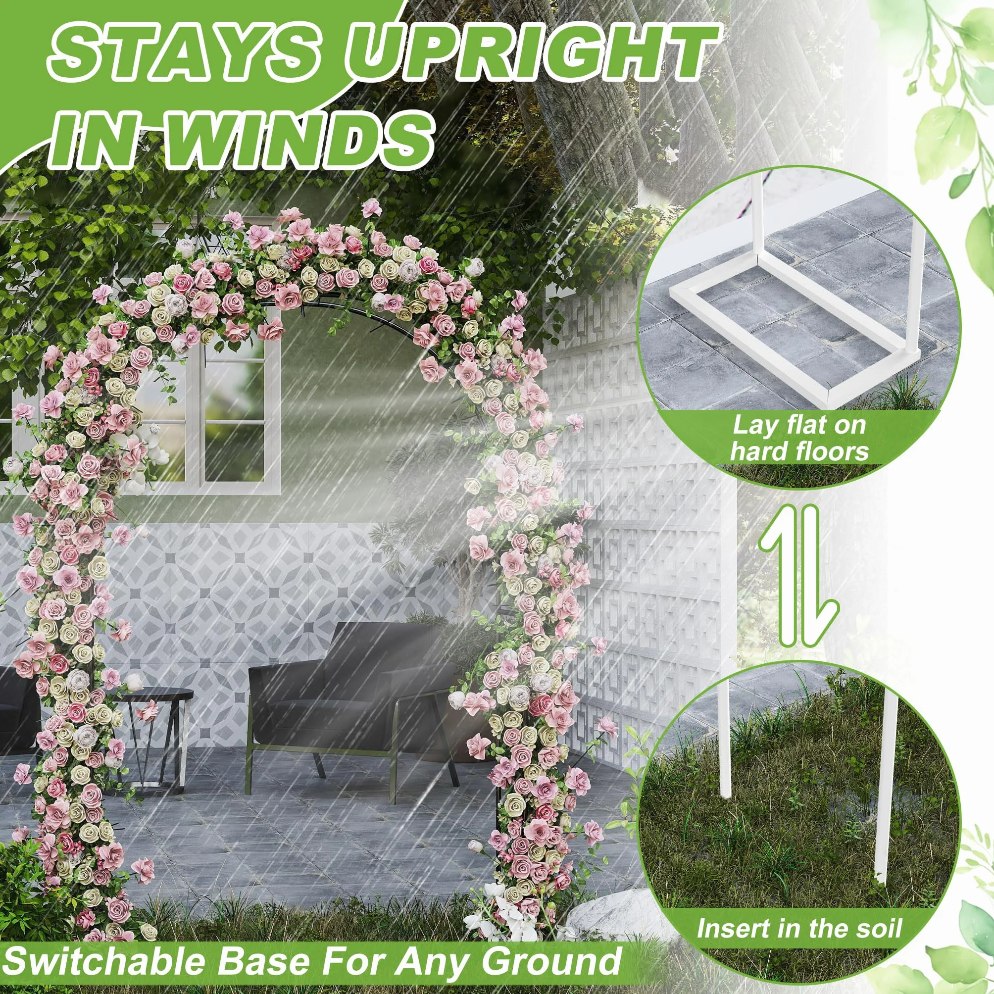 Froadp Arco para rosas de metal 192 x 38 x 240 cm, arco con recubrimiento de polvo en blanco, resistente a la intemperie, para plantas trepadoras, jardín, boda y terraza