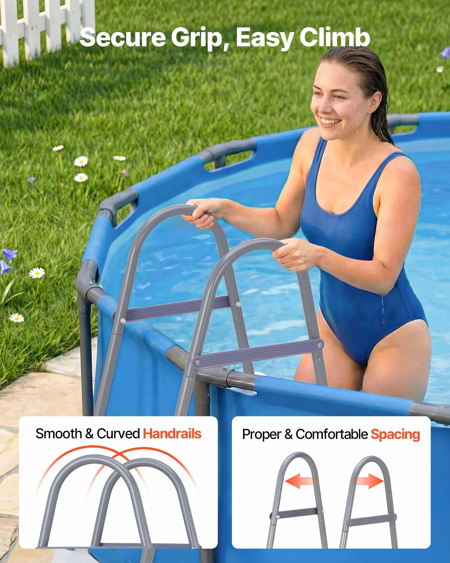 VEVOR Escalera para Piscina Desmontable 3 Peldaños 136 kg Acero al Carbono Antideslizante con Patas de Goma