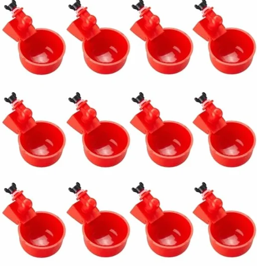 Red Poultry Gravity Water Cups Automatic Drinker 12-Pack