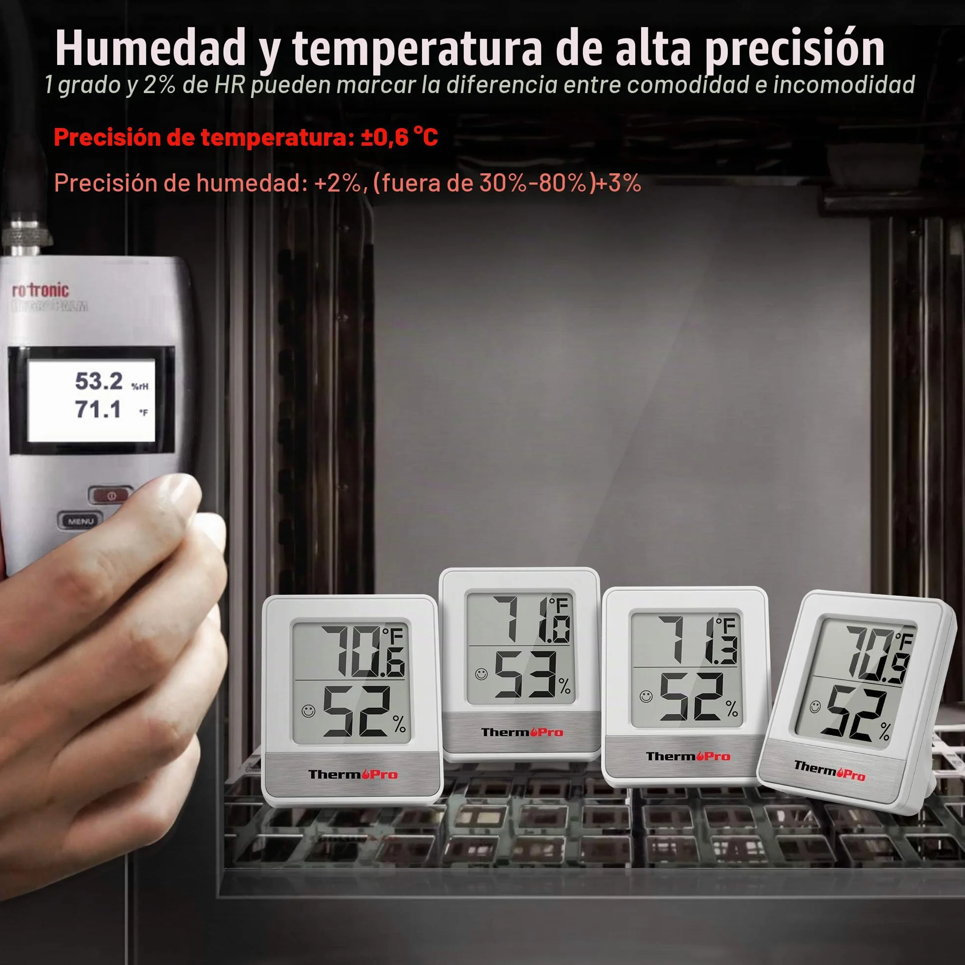 ThermoPro TP49 3 Piezas Termómetro Higrómetro Digital Interior Medidor Temperatura Humedad