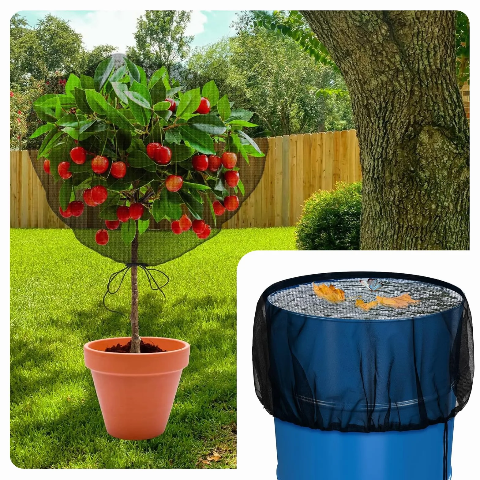 Red para Depósito de Agua de Lluvia 100 cm Cubierta Antiinsecto con Cuerda de Tracción 2 Piezas