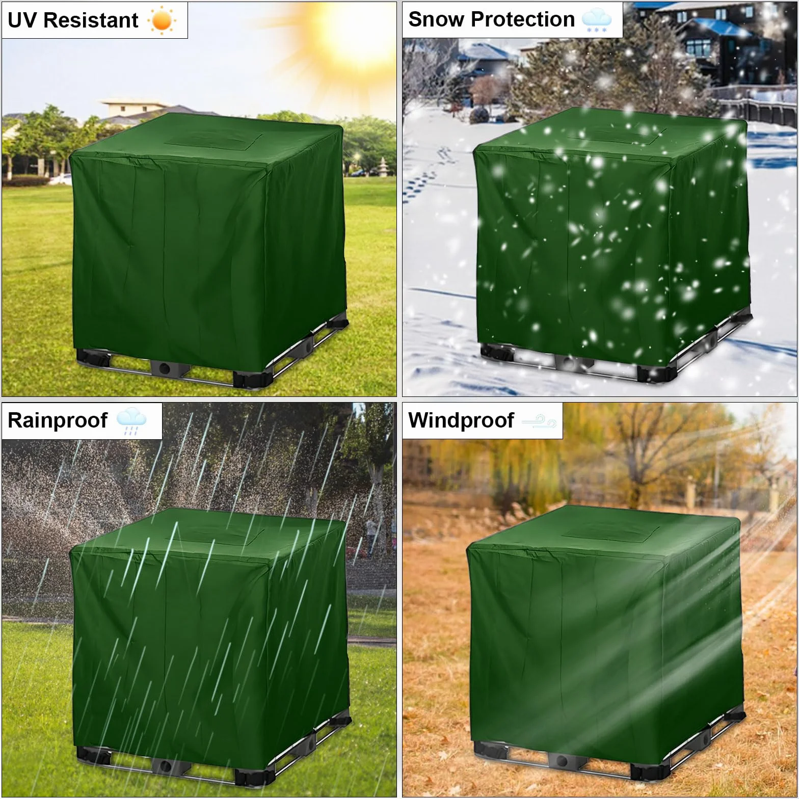 Funda cubre depósito 1000L IBC 120x100x116cm impermeable verde protección UV