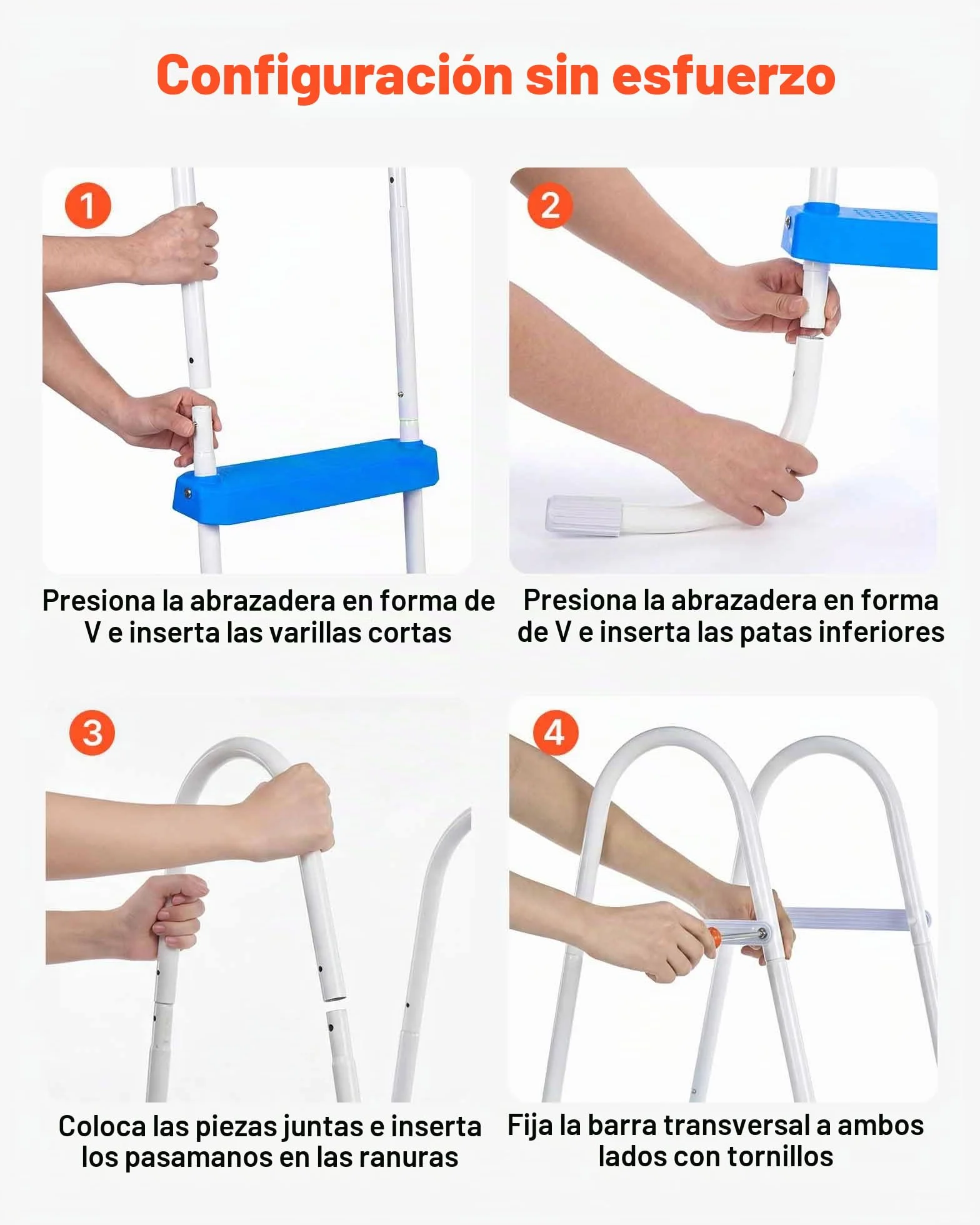 VEVOR Escalera para Piscina Desmontable 3 Peldaños 136 kg Acero al Carbono Antideslizante Pasamanos Ergonómicos