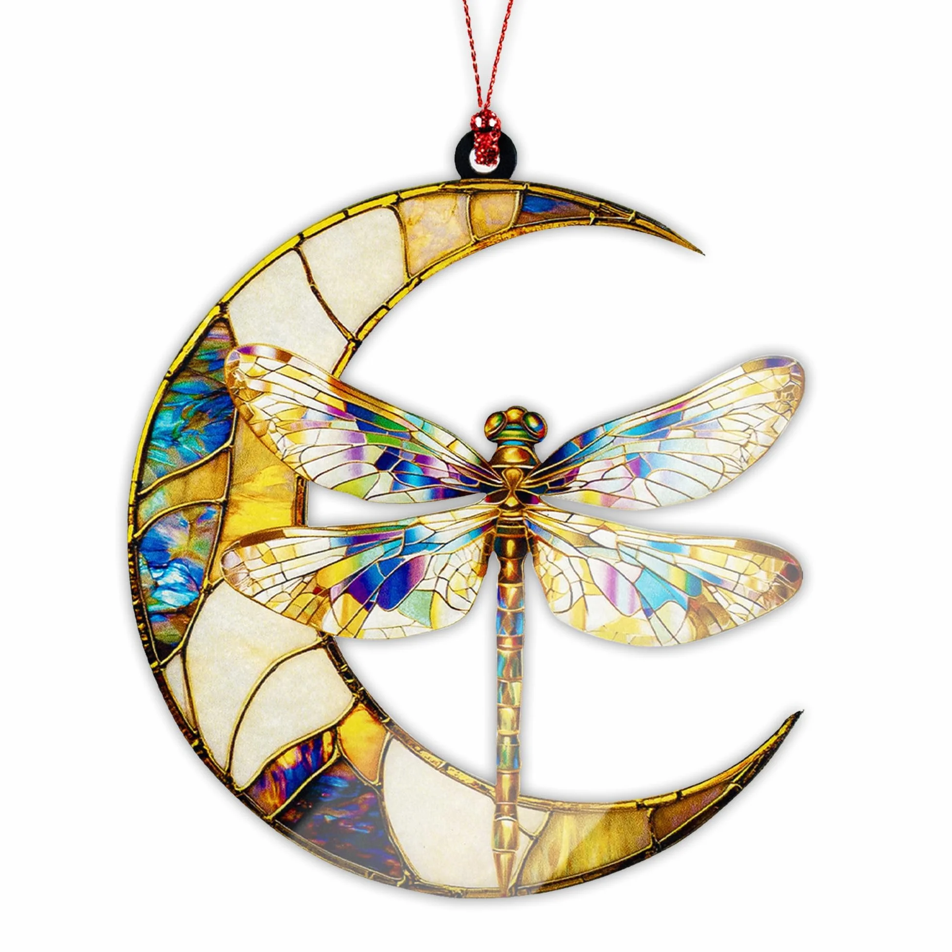 Atrapasoles de Cristal con Libélula y Luna, Colgante Decorativo para Ventanas y Hogar