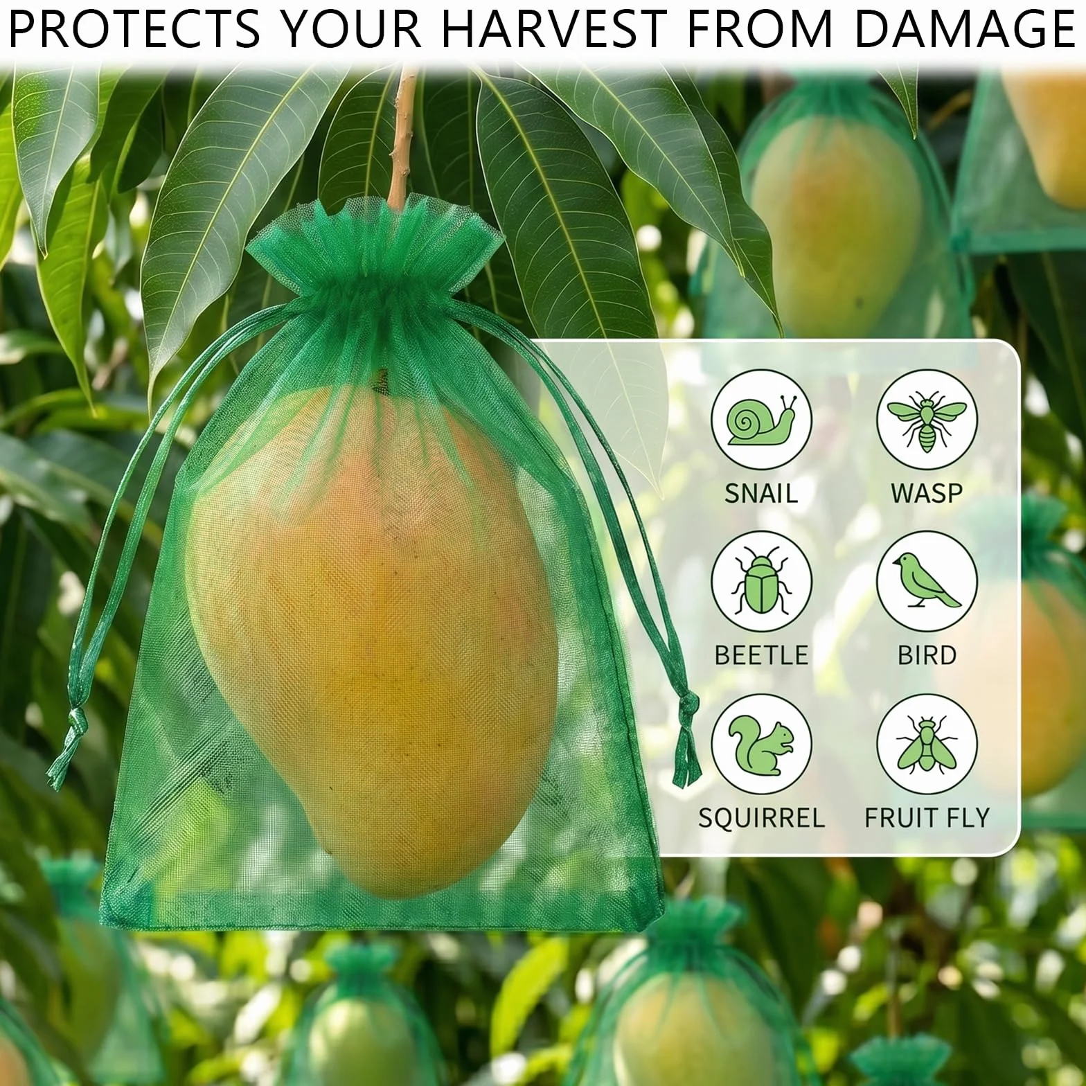 Bolsas Protectoras para Uvas 20x30 cm Malla de Protección con Cordón Verde