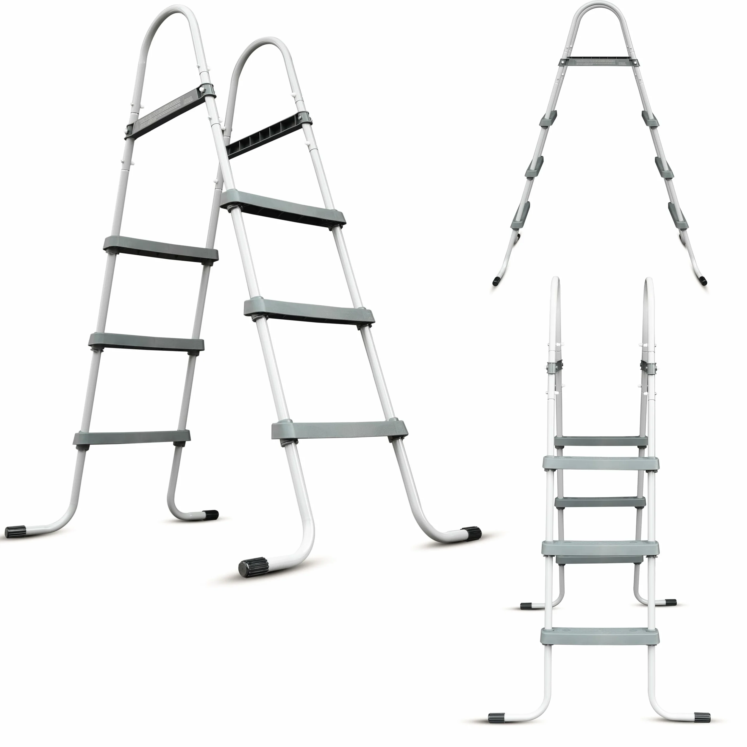 Escalera de piscina estable de metal hasta 107 cm, escalones anchos, montaje rápido