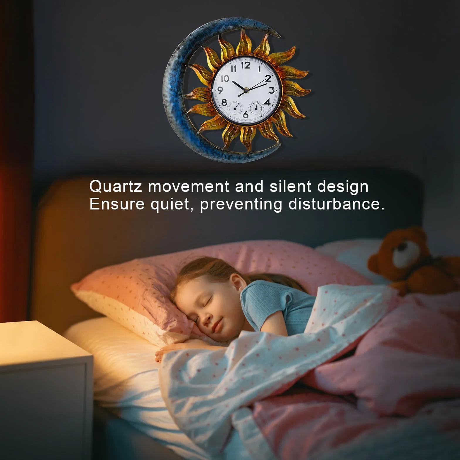 shumi Reloj de pared decorativo exterior sol luna termómetro silencioso