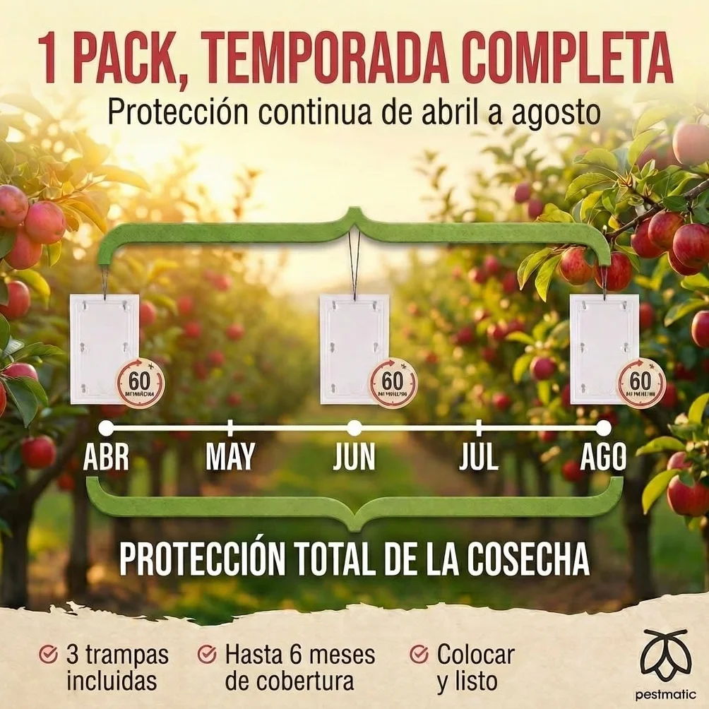 Pestmatic® Trampa Smart Polilla Manzana | Pack de 3 | Monitorización para Manzanos | Atrayente Natural Seguro para Abejas y Aves