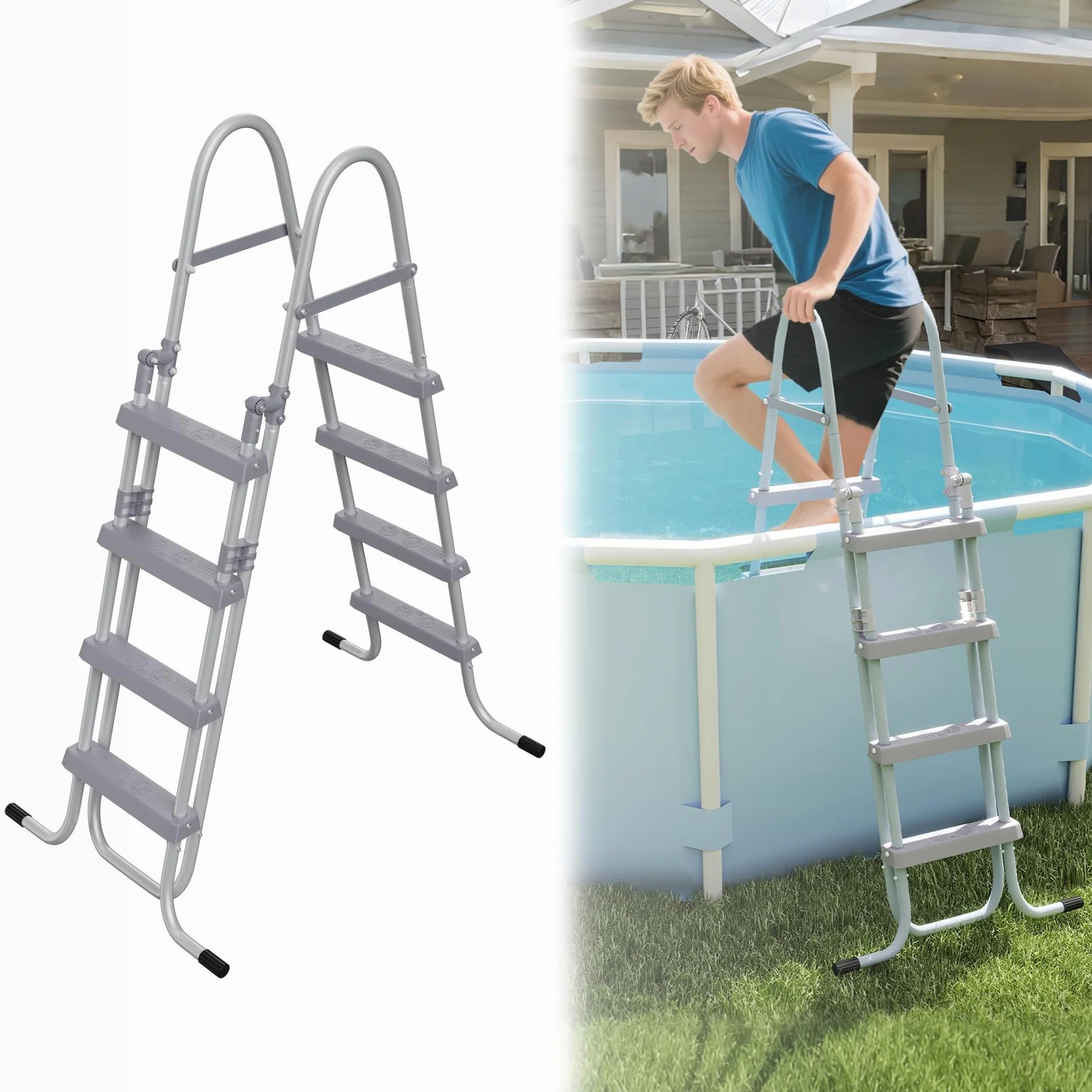 Escalera de piscina metálica 4 peldaños 130 cm 150 kg gris