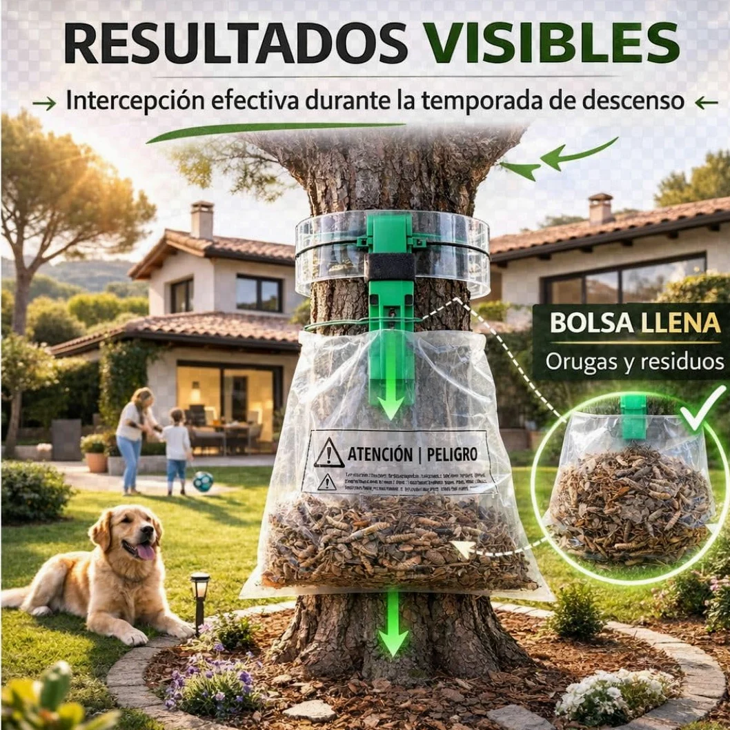 Trampa Procesionaria del Pino Profesional | Kit Completo + guia Instalación | hasta 140 cm de Perímetro | Sistema Ecológico de Alta Eficacia contra la Oruga Procesionaria (ECOLOGICO, 1.0, Unidad)