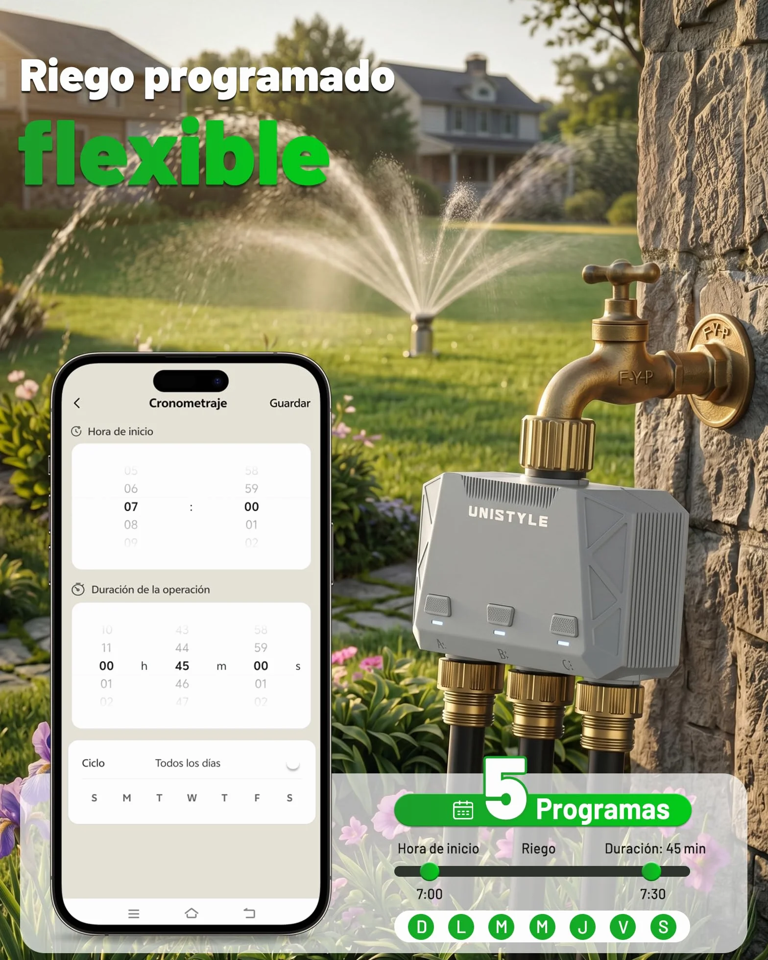Programador de riego WiFi 3 Salidas Temporizador Inteligente App