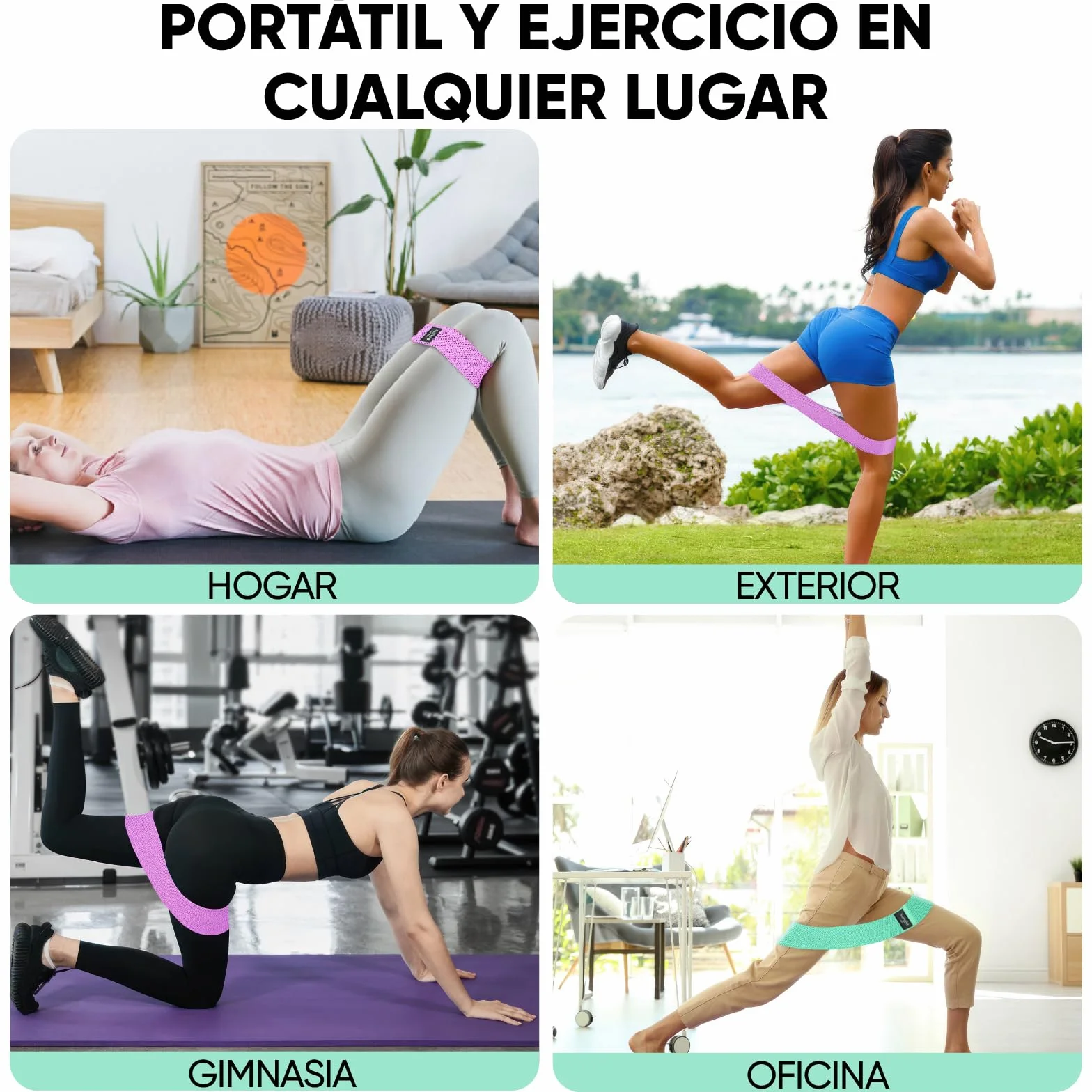Suright Bandas Elasticas Musculacion Antideslizantes de Tela 3 Niveles para Gluteos, Cadera, Piernas
