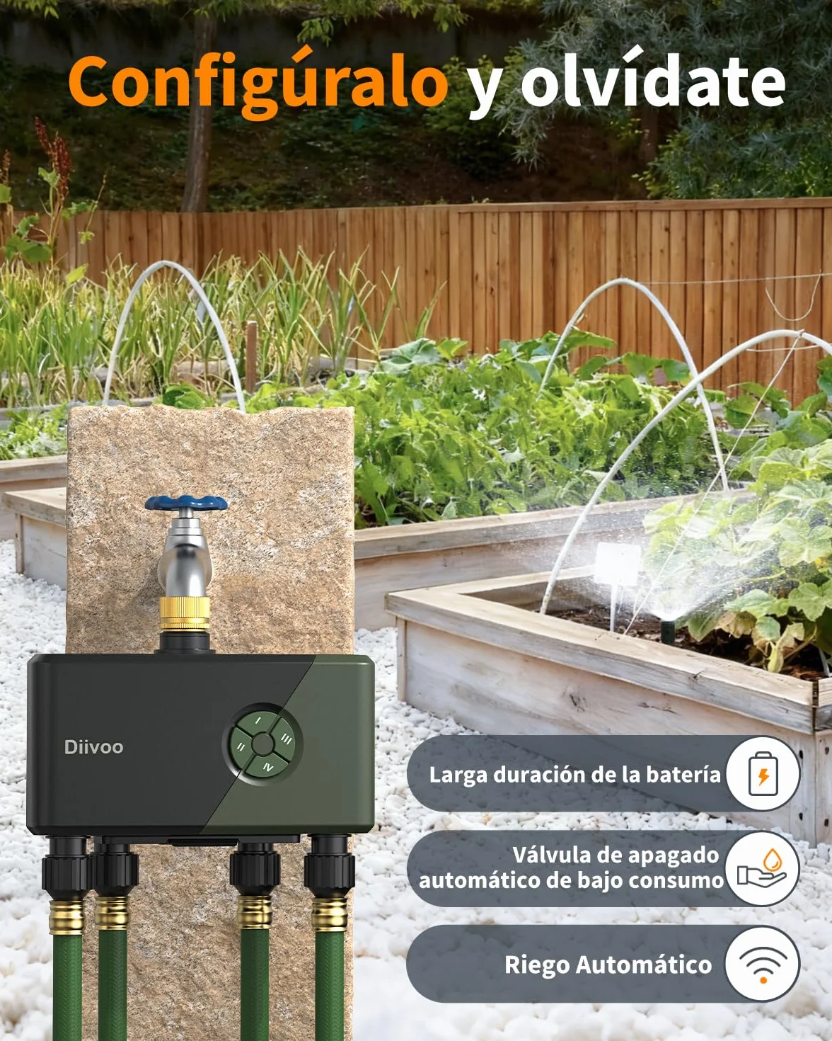 Diivoo Programador Riego WiFi 4 Zonas Entrada Latón Temporizador Automático Compatible Alexa Google Assistant 24 Programas Jardín Césped