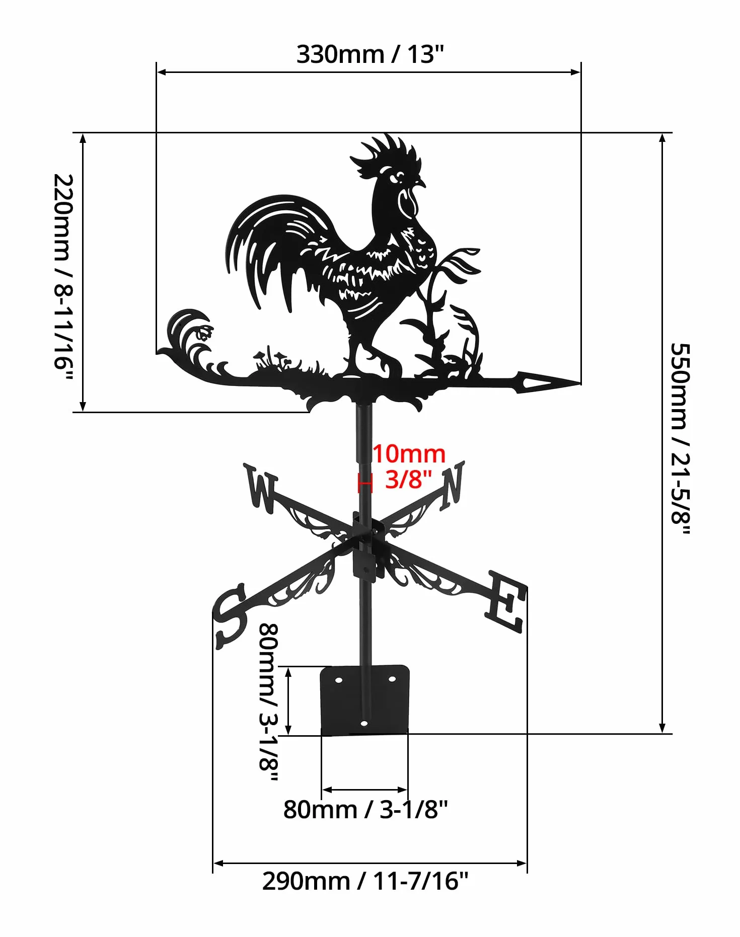 QWORK® Weathercock Weather Veleta Retro Metal Indicador de dirección del Viento para Techo jardín