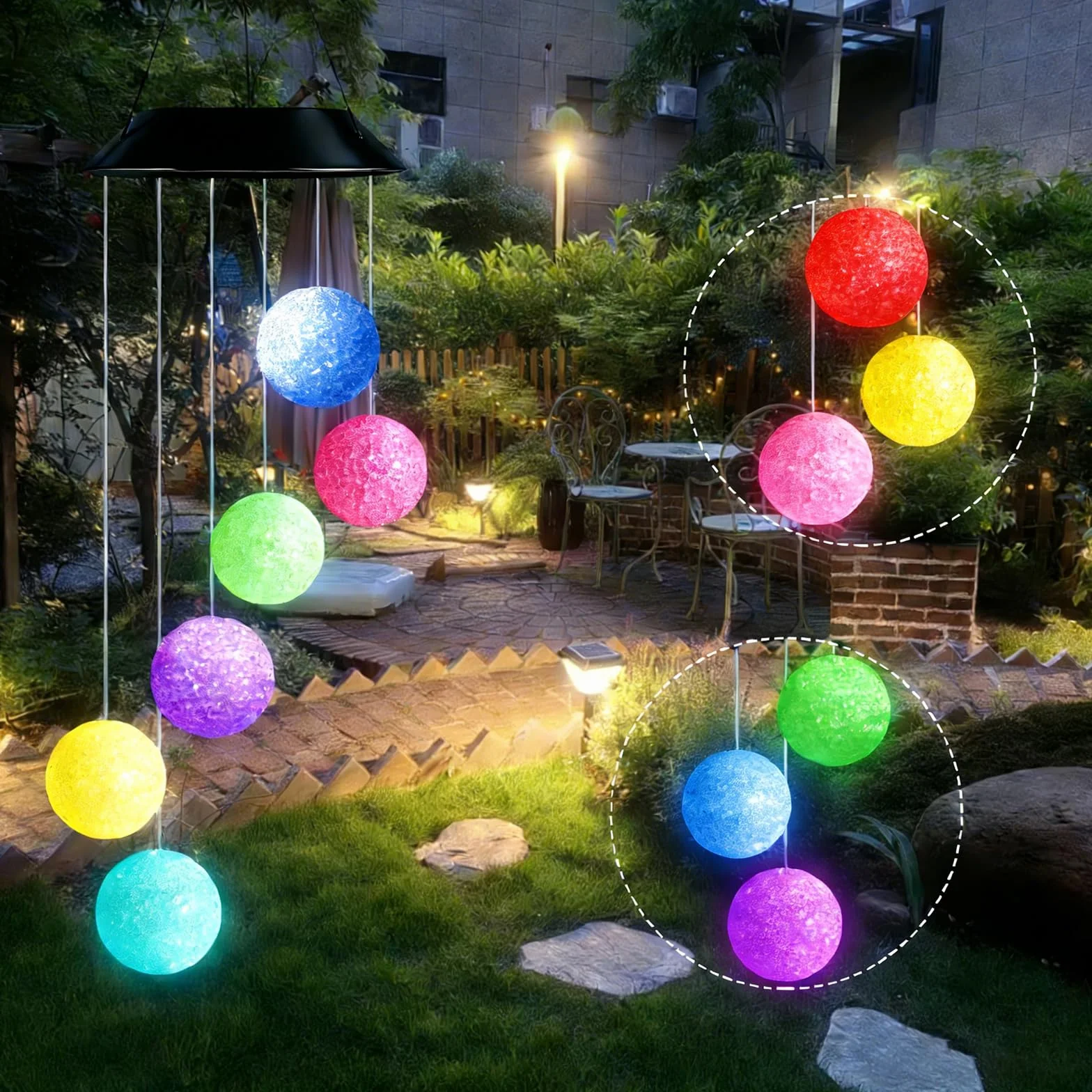 Campanas de Viento Solares para Exteriores, Cambio Color, LED, Decoración Jardín