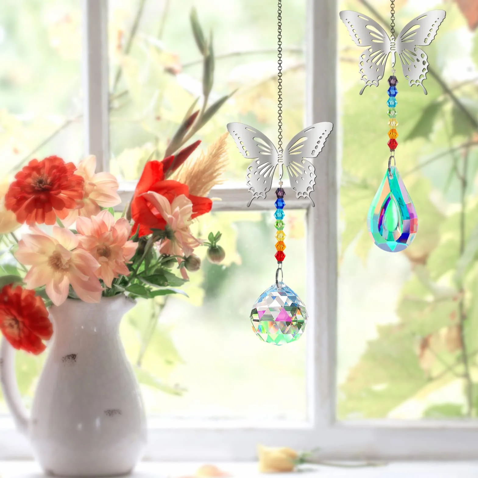 Atrapasol de Cristal Mariposa Colgante, Prisma Arcoíris, Feng Shui Decoración