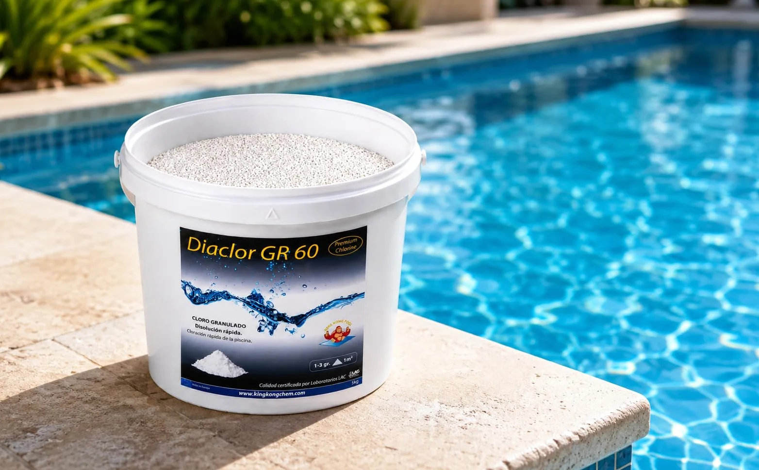 DIASA INDUSTRIAL Cloro Choque Disolución Rápida para Piscinas DIACLOR GR 60 5 KG Dicloro Granulado Puro