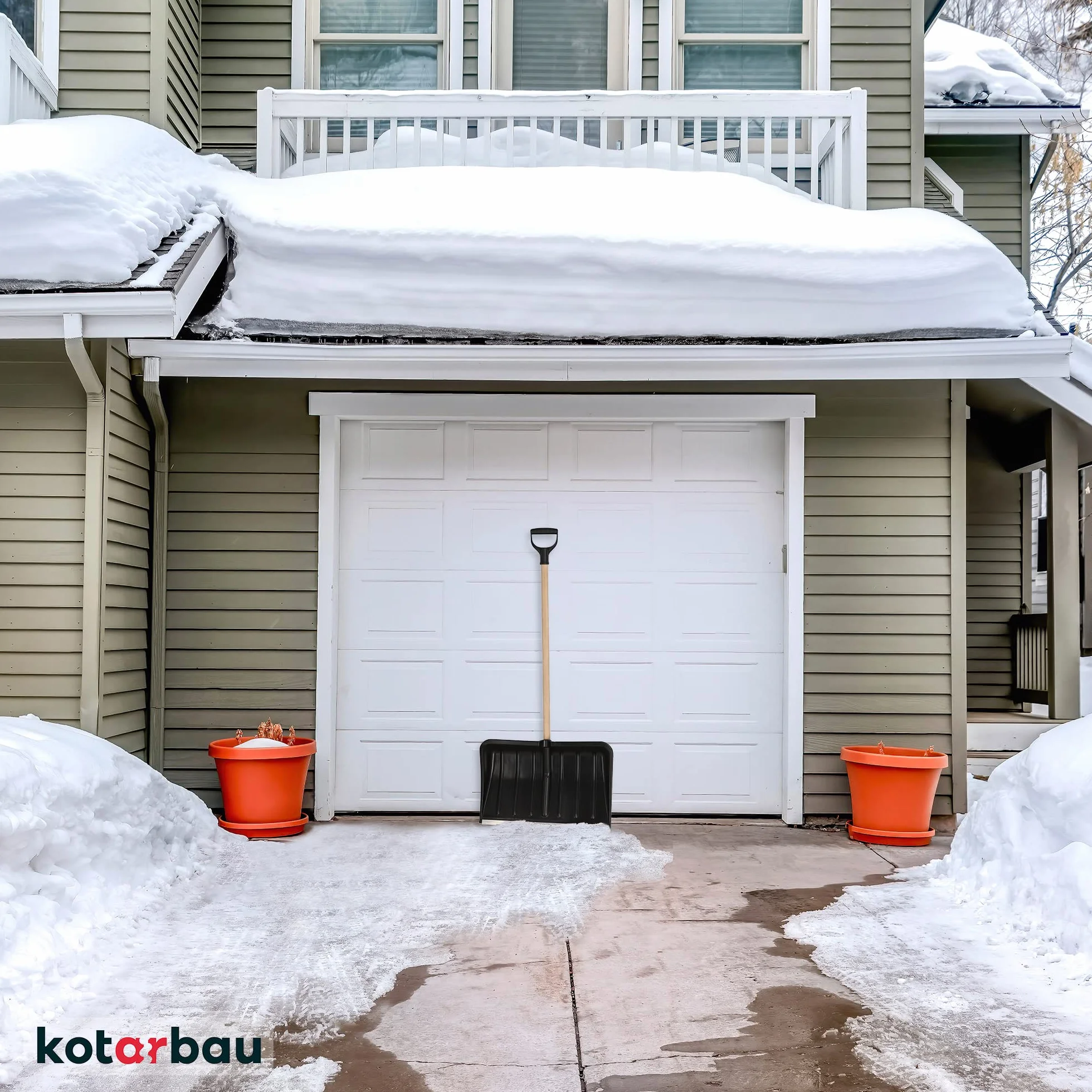 KOTARBAU Pala de Nieve Quitanieves 54cm Plástico Resistente Borde Aluminio Mango Madera