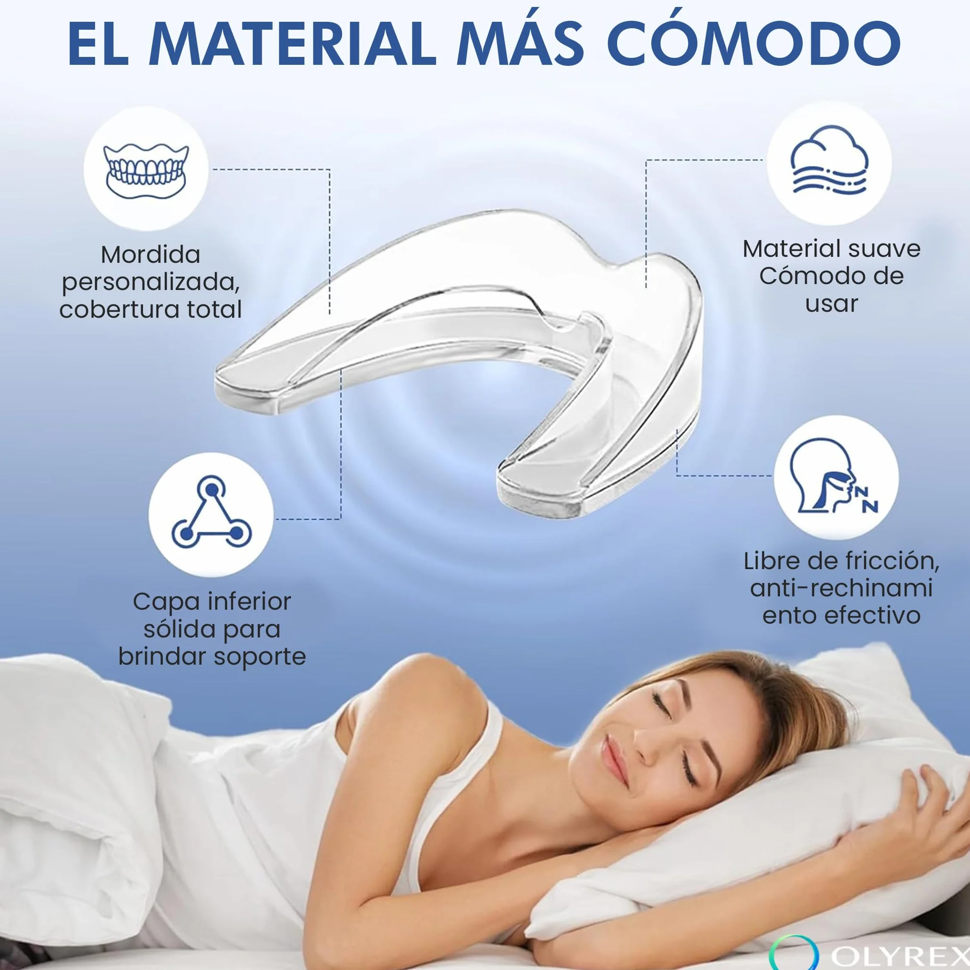 OLYREX® Ferula Descarga Bruxismo 4 Piezas 2 Tamaños Protector Bucal Ajustable Moldeable Reutilizable
