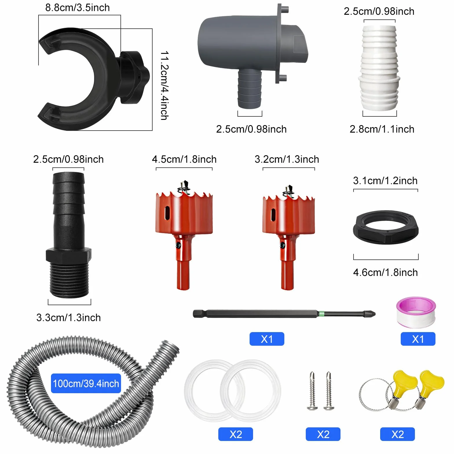 Colector de Agua de Lluvia para bajantes 70-110 mm, con Accesorios de Montaje y Manguera 1 m, para techos hasta 80 m²