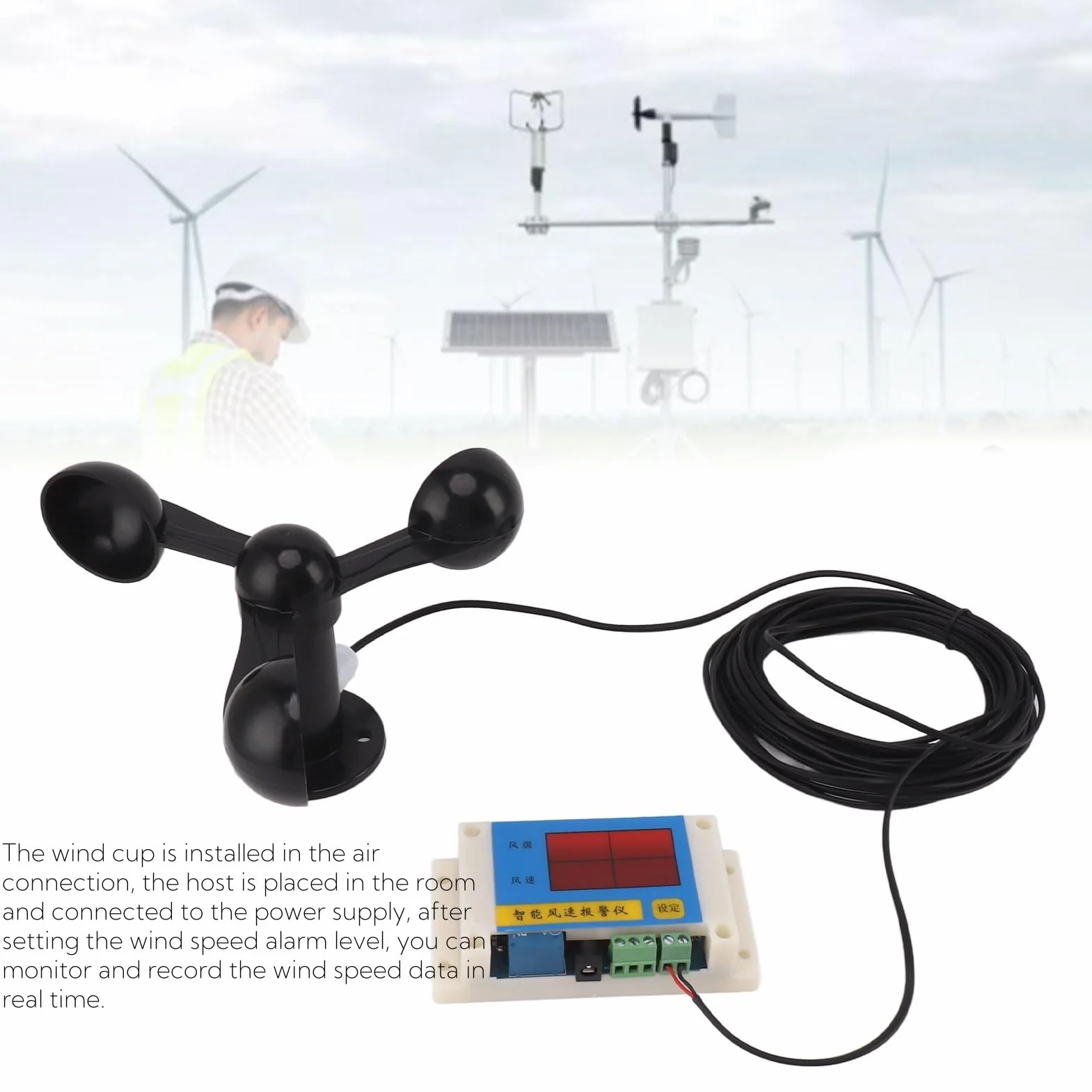 Topyond Anemómetro con Alarma de Velocidad del Viento USB 5 V Alta Precisión para Grúa Torre
