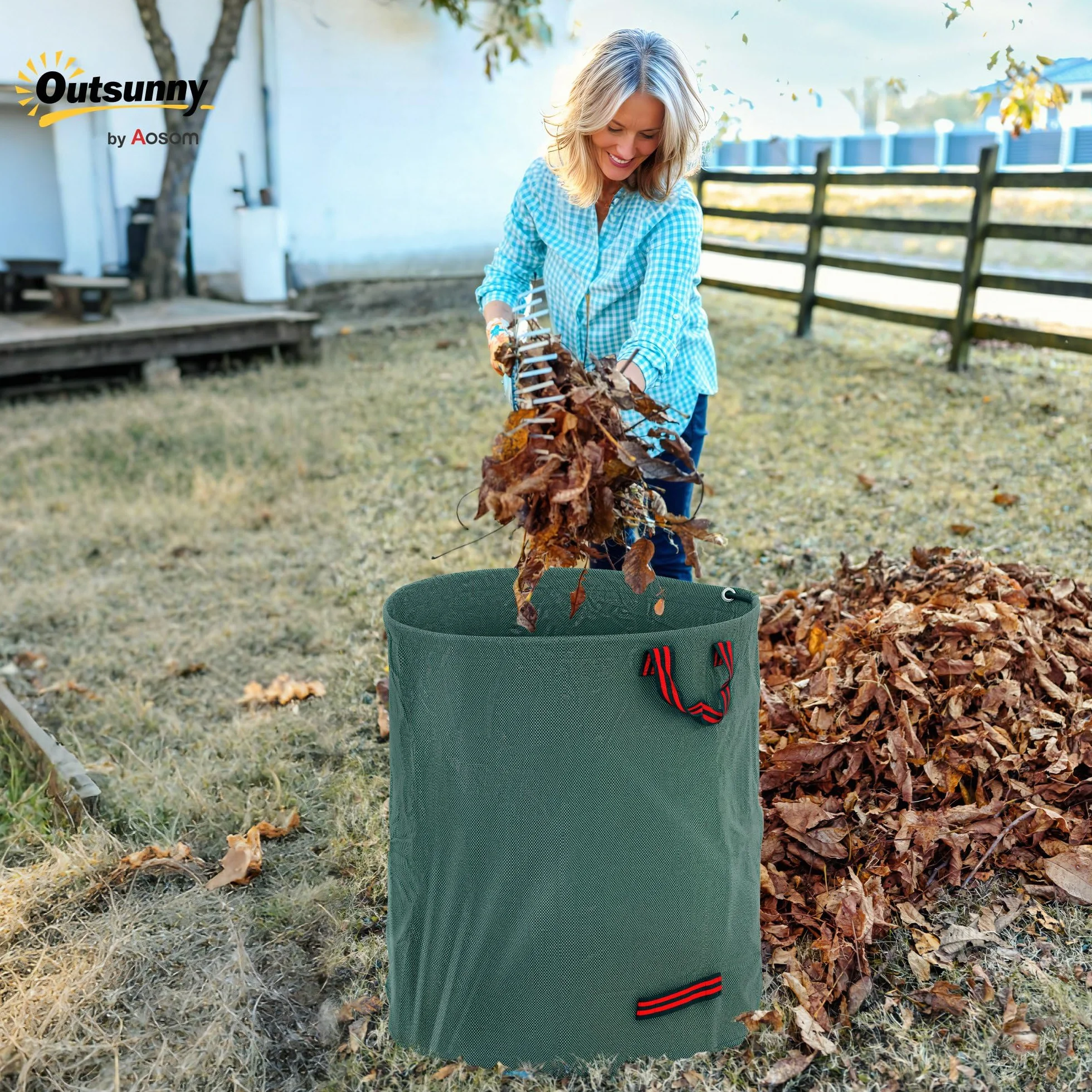 Outsunny 3 Bolsas de Basura de Jardín 272L Reutilizables Plegables con Asas Reforzadas