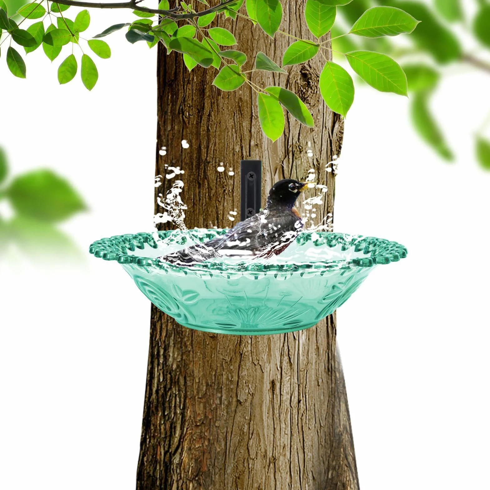 Baño de pájaros montado en árbol de 9 Pulgadas para Exteriores, Colgante Transparente