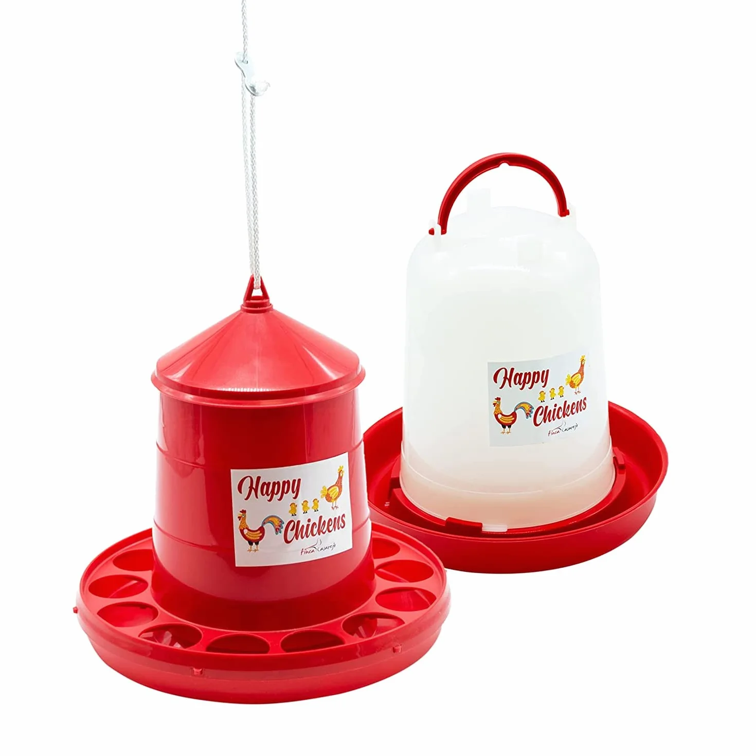 Comedero y Bebedero para Gallinas 2kg 3L Plástico Resistente con Cuerda Cuelga-Tolvas