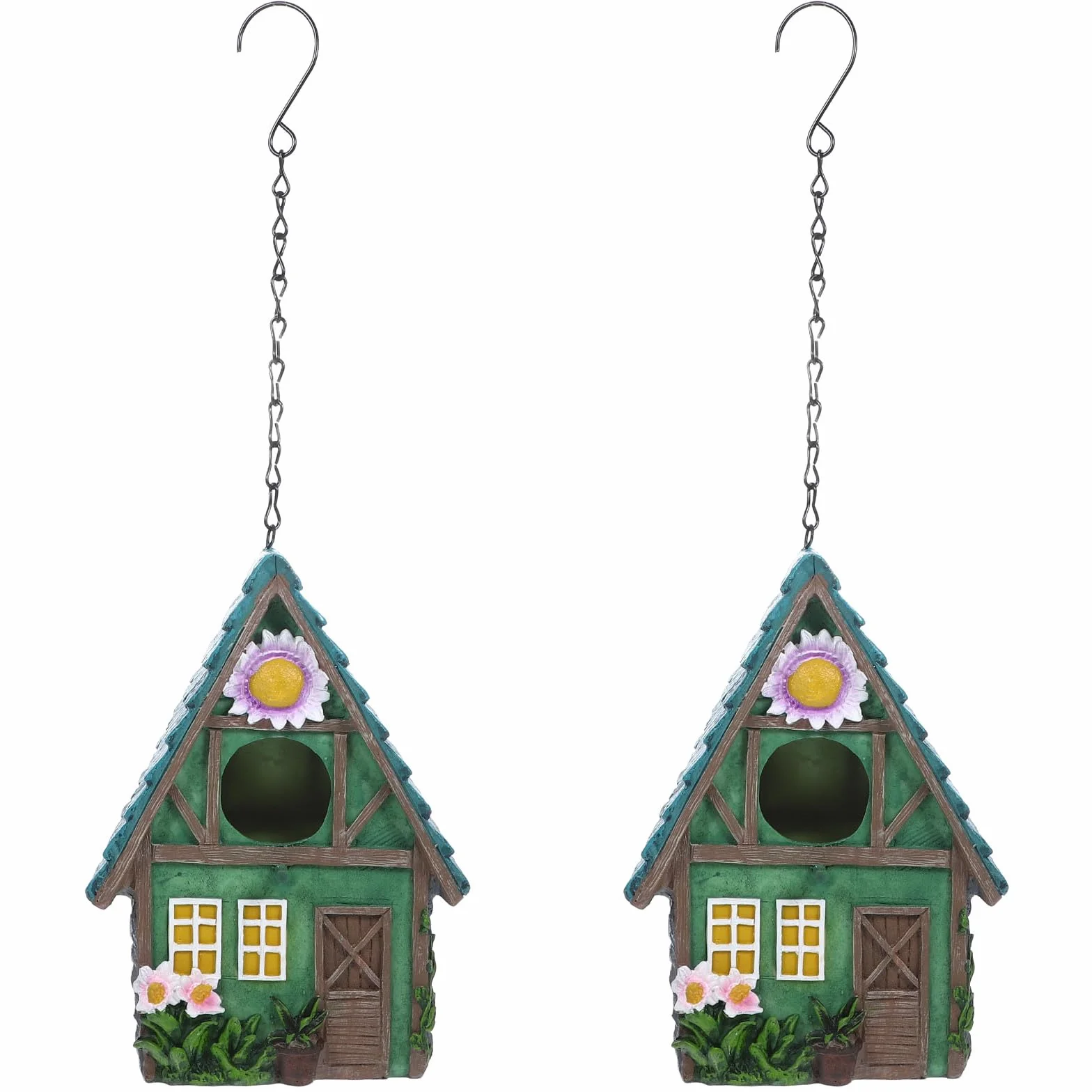 Veemoon 2 Casitas para pájaros de jardín, Casitas Colgantes para Exteriores, de Resina con Cadena para Colgar en el Patio, jardín, árbol o para Decorar el Paisaje.