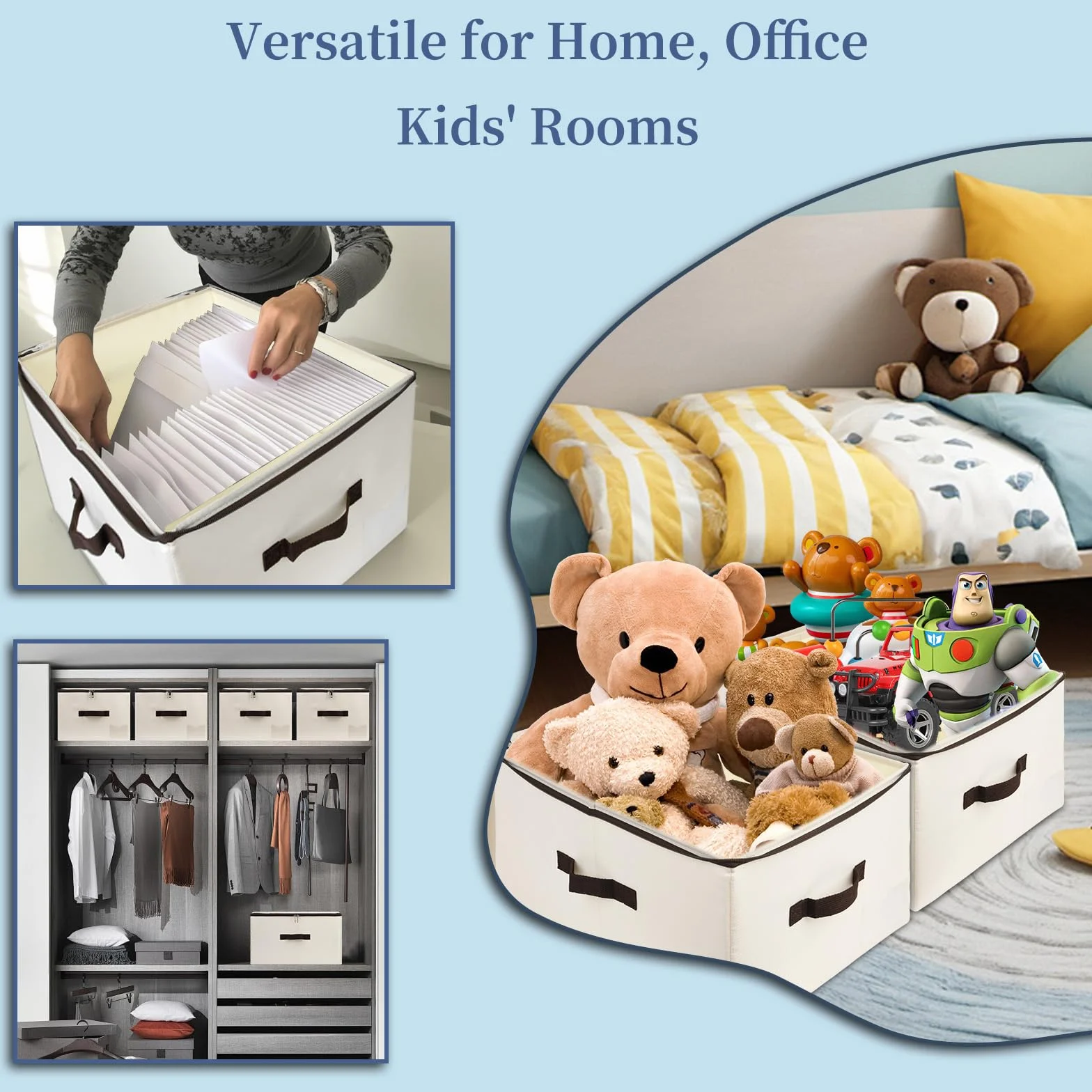 iwill CREATE PRO Cajas de almacenamiento plegables con tapa y asa, 2 unidades, beige