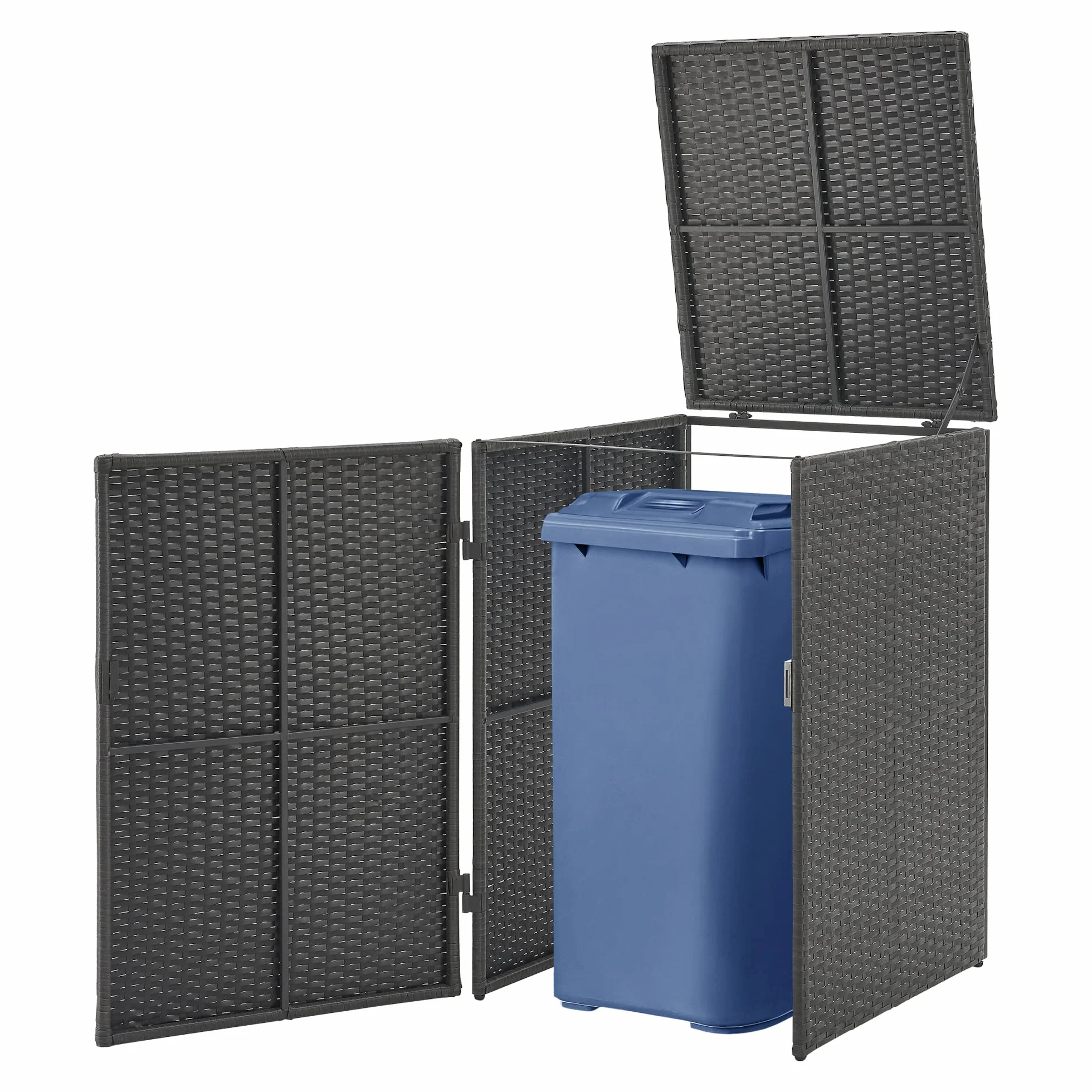 Cobertizo para Contenedor de Basura 240 L Caseta con Cierre Magnético Resistente a la Intemperie Acero Polyrattan Gris