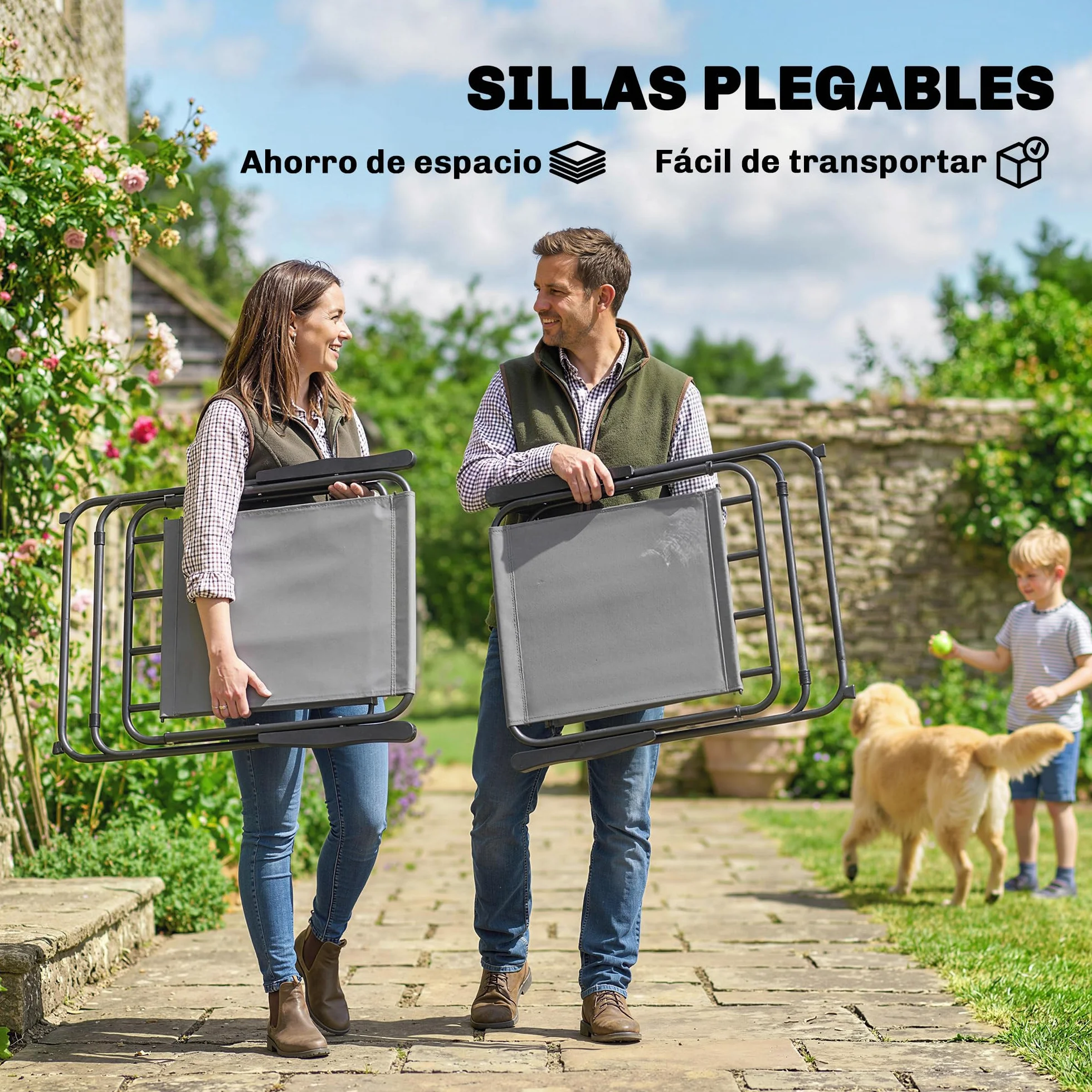 Outsunny Conjunto de Mesa y Sillas Jardín 8 Piezas, Muebles Exterior con Sombrilla, Sillas Plegables, Mesa Vidrio Templado, Gris