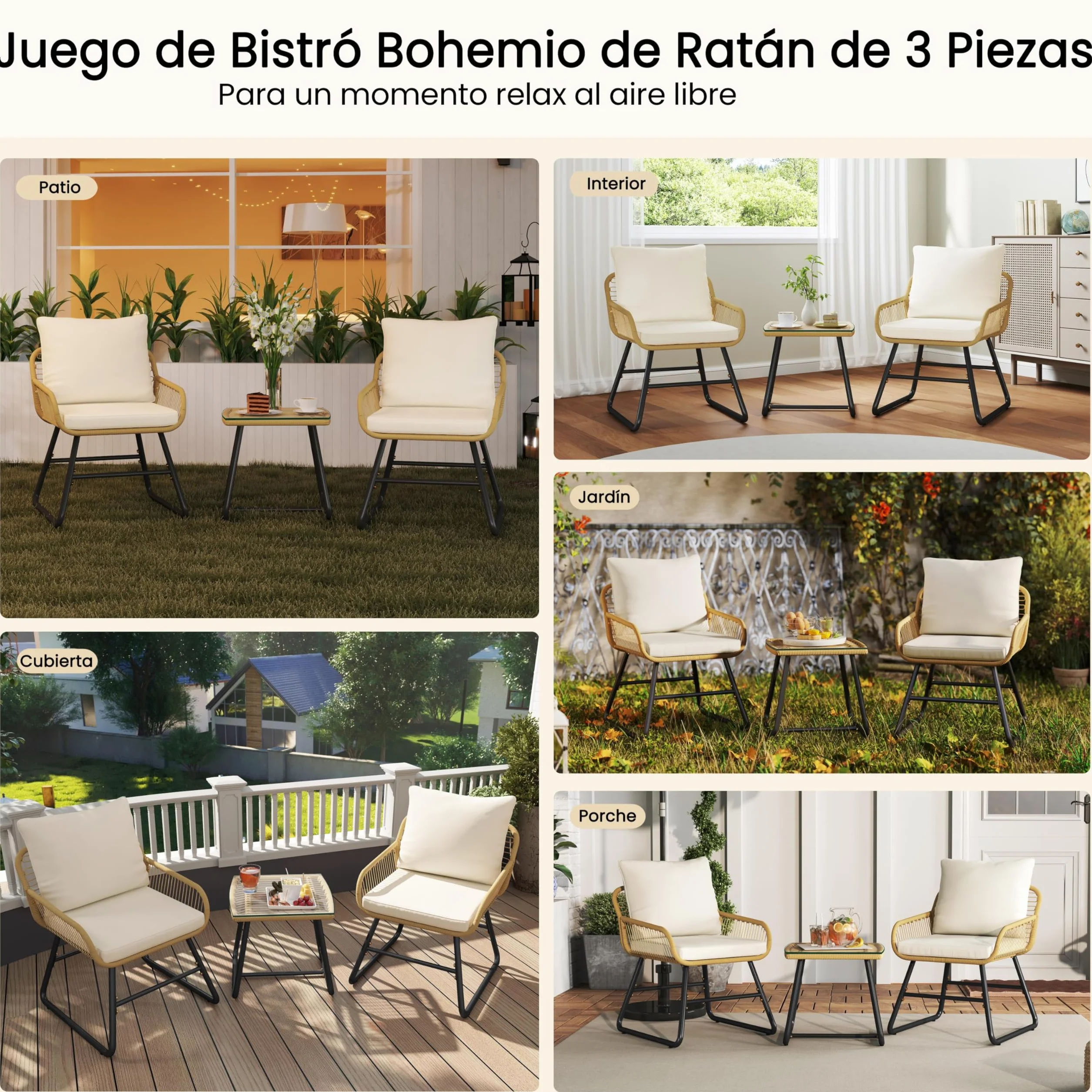 Yaheetech Juego de Muebles de Jardín 4 Piezas Exterior Beige Crema 67x64x34.5cm