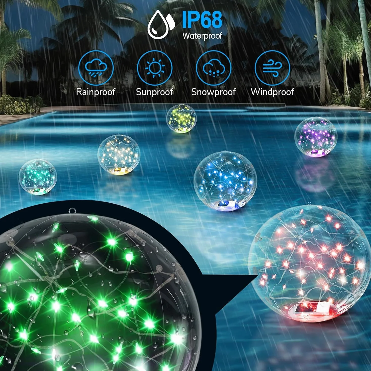 Luces Solares Flotantes para Piscina IP68 13.8" Pelota Inflable con Control Remoto Color Cálido 1 Unidad