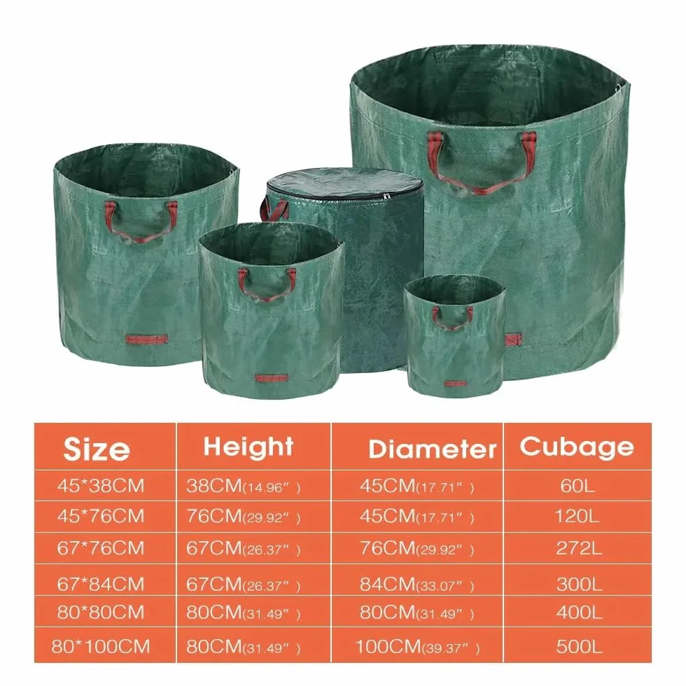 Bolsa de basura grande de 80 x 80 cm con tapa, contenedor duradero para desechos de patio, hojas, malas hierbas y hierba, cubo de almacenamiento de basura de jardín resistente para una fácil recogida