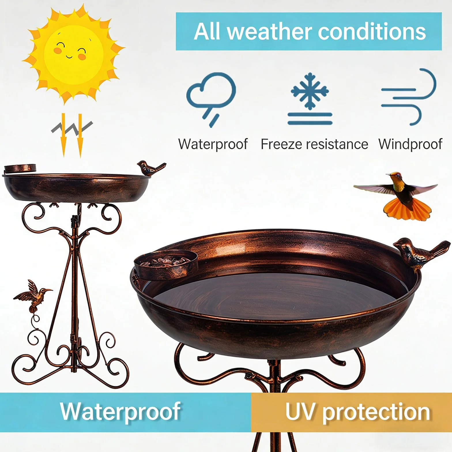 Bebedero para pájaros y comederos, bebedero para pájaros al aire libre con soporte extraíble y para comedero y combinación al aire libre en la terraza