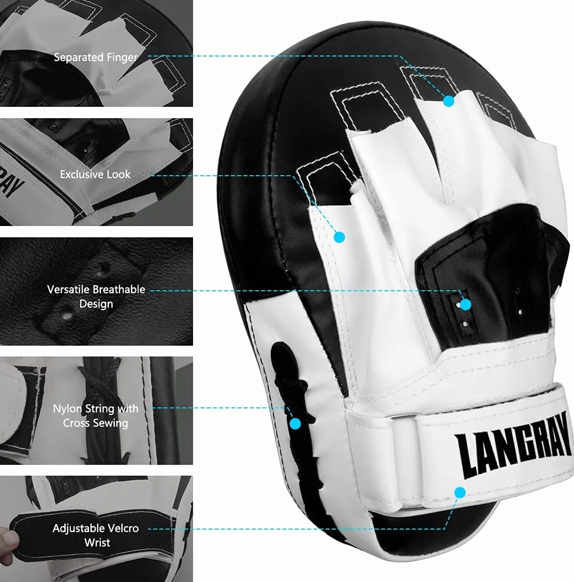 LangRay Guantes de Boxeo Curvados PU Cuero para Entrenamiento Kickboxing MMA