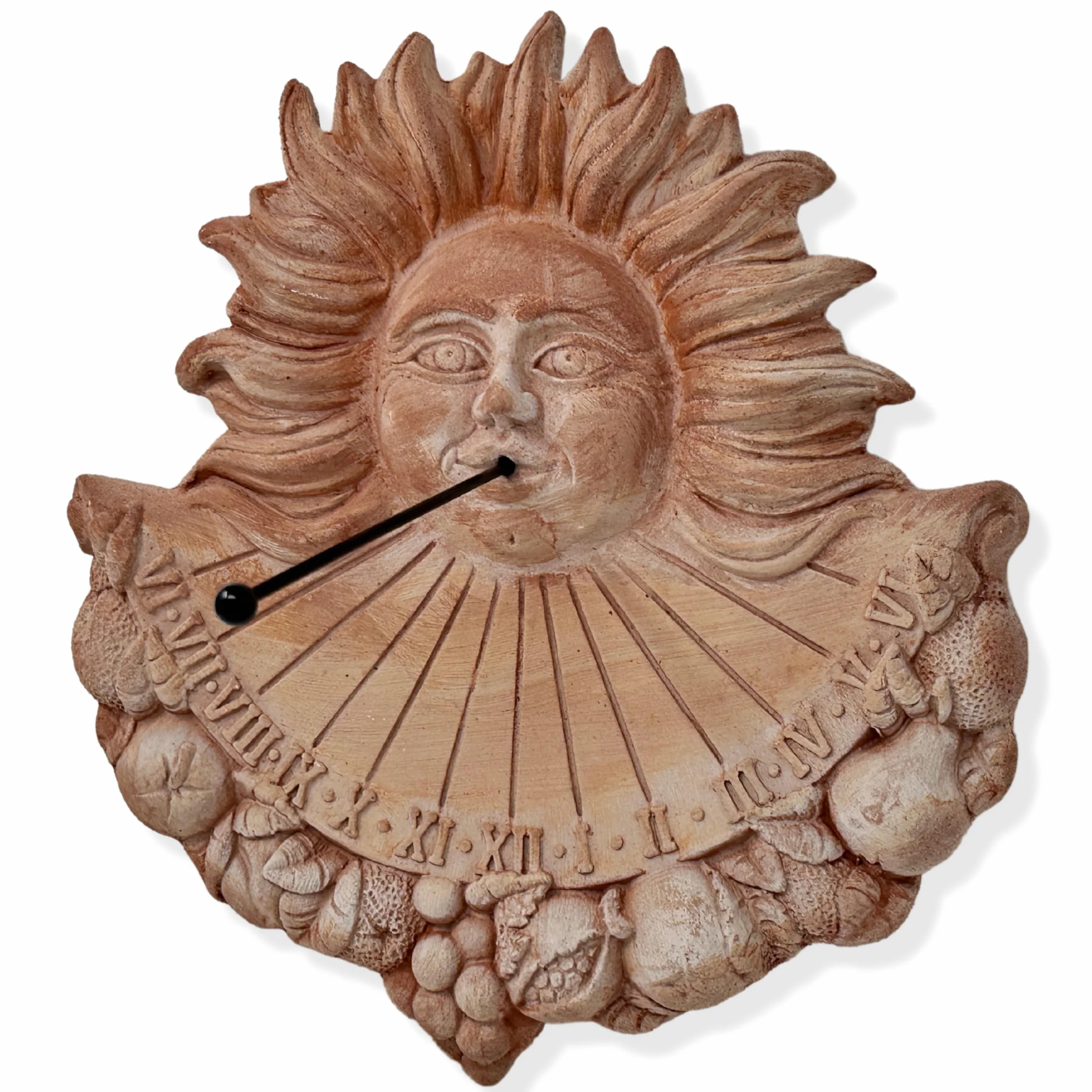Reloj de sol de terracota para pared exterior 33 x 35 cm vintage fabricado en Italia