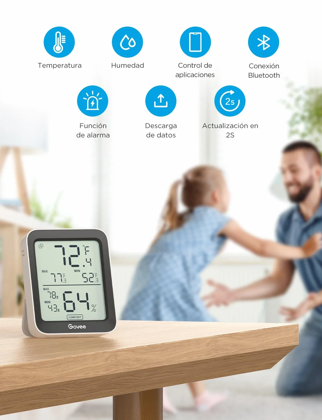Govee Termómetro Higrómetro Bluetooth LCD Medidor Digital Humedad Temperatura Interior con Almacenamiento Datos Alerta