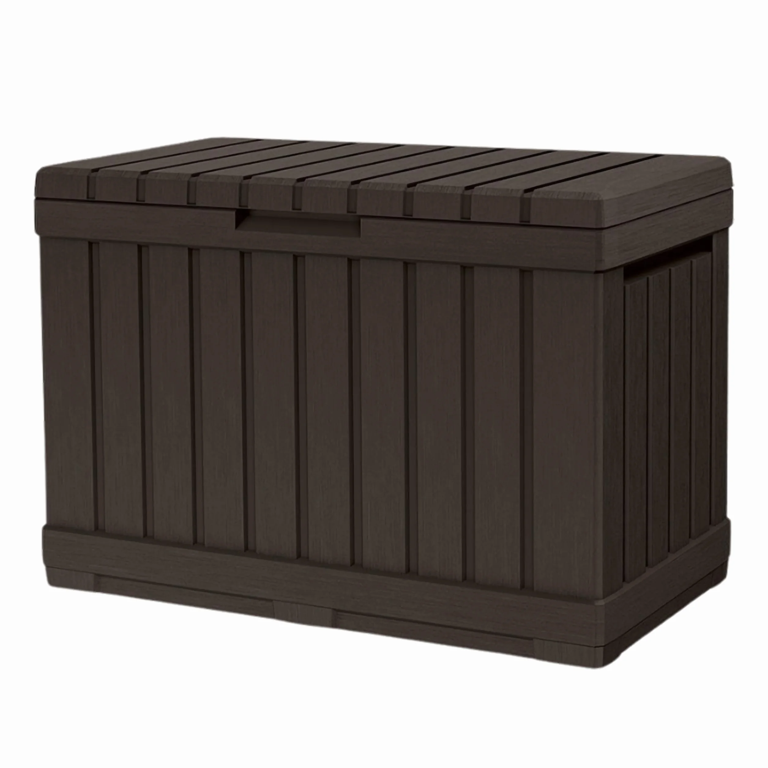 Keter KENTWOOD Baúl de jardín 190 l marrón resistente intemperie efecto madera asiento UV cerradura
